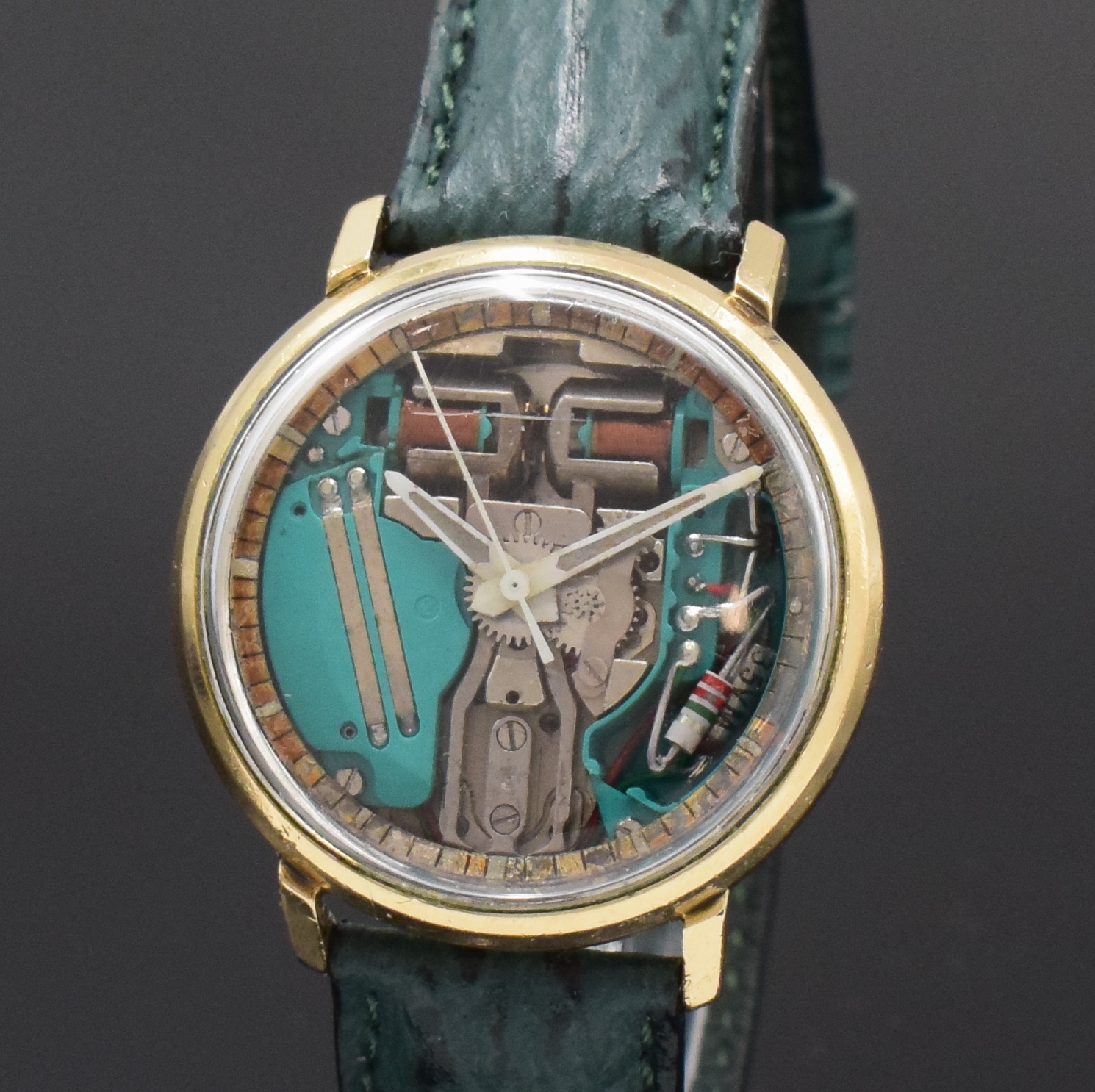 Detail a: BULOVA Herrenarmbanduhr Accutron Spaceview, Schweiz um 1968, Edelstahlgeh., Boden verschr., sichtbares Stimmgabelschwingerwerk, Leuchtzeiger, ...