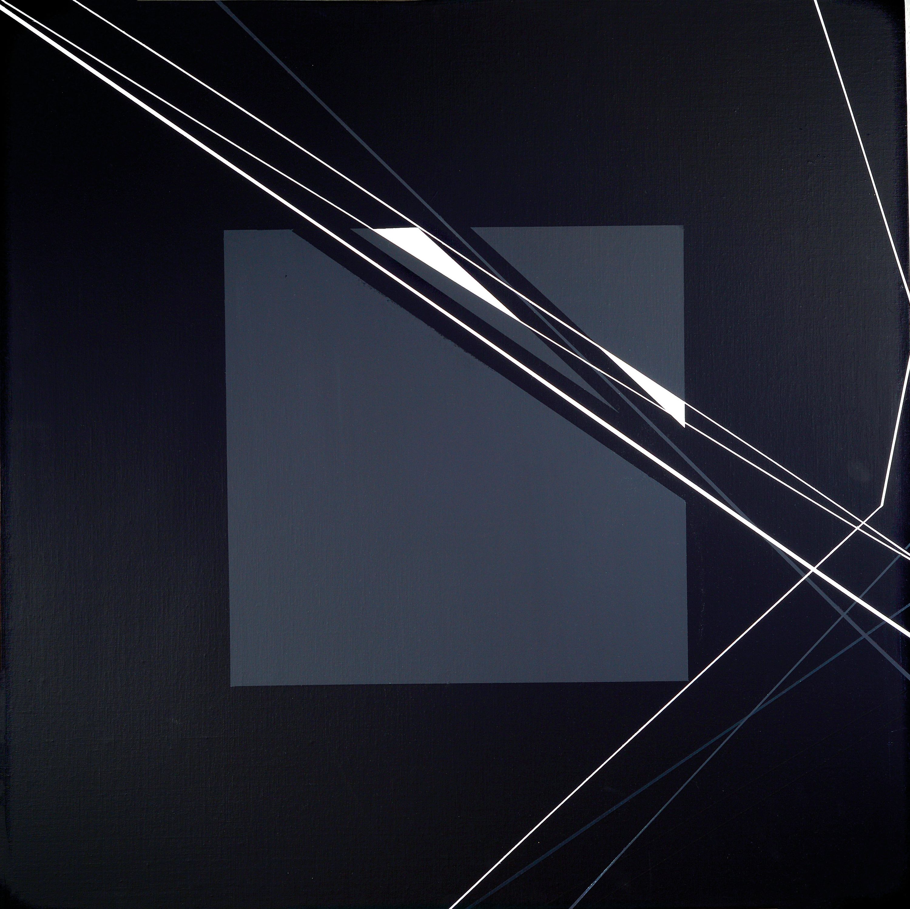 Erwin Steller, geb. 1928 München, L-Fragment (246-5678), abstrakt-lineare Komposition in weiß auf schwarzem Grund, Öl/Lwd auf Holz aufgezogen, ...