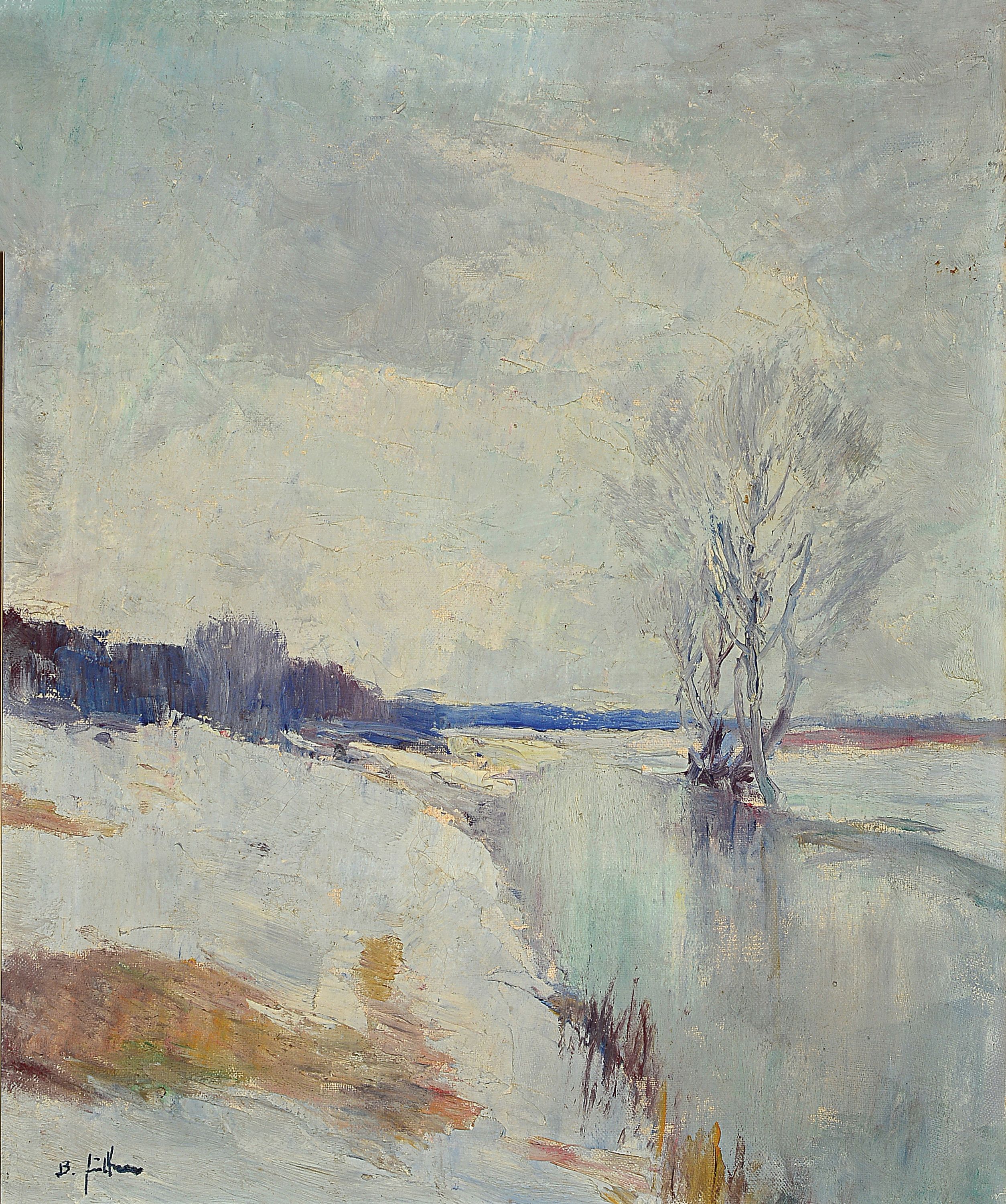 Ungedeuteter Künstler Anfang des 20.Jh., Winterlandschaft, pastoser Farbauftrag, links unten unleserlich signiert, 75x64 cm, Rahmen