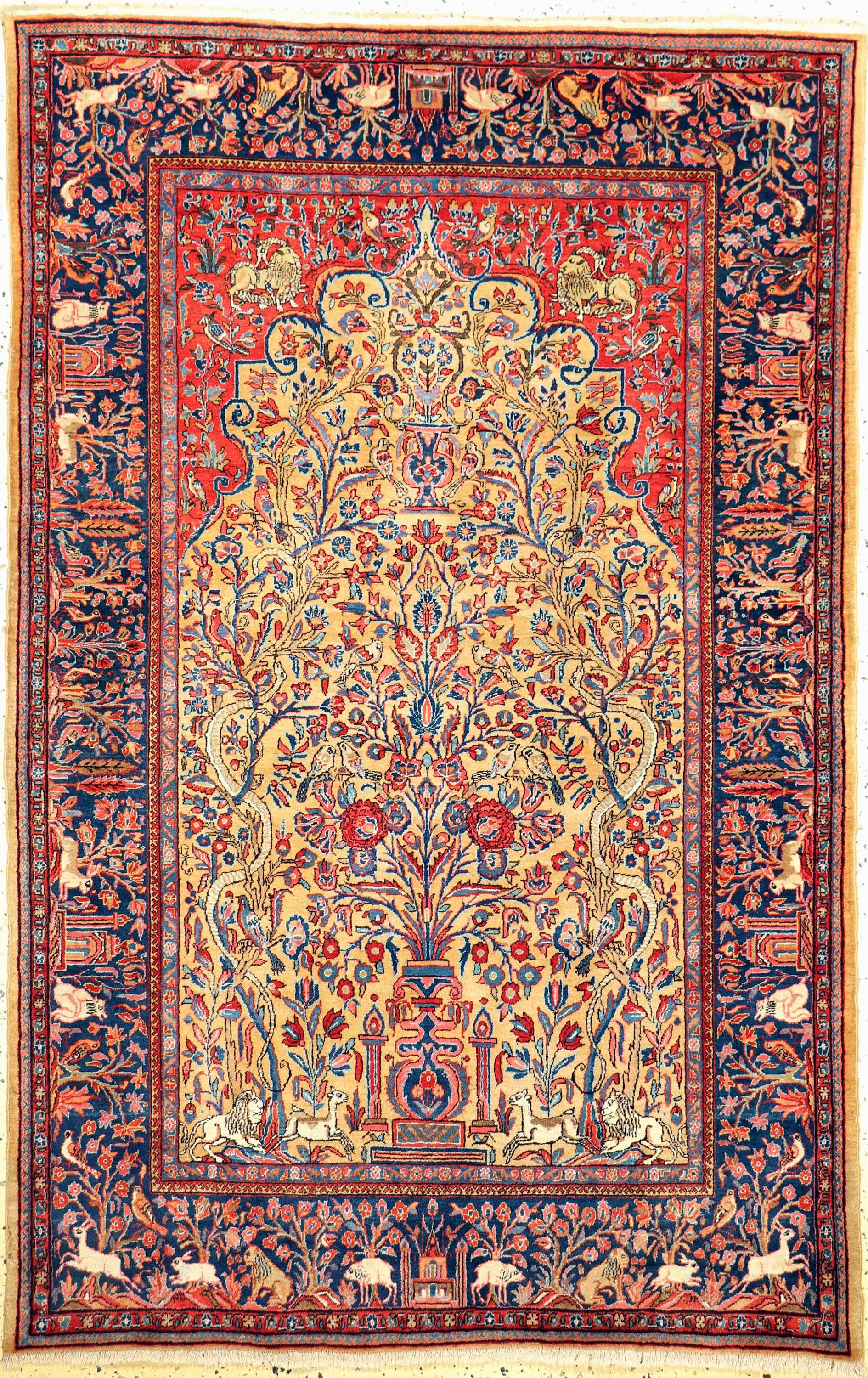 Seltener antiker Keschan, Persien, um 1900,Korkwolle auf Baumwolle, ca. 200 x 130 cm, EHZ: 1-2