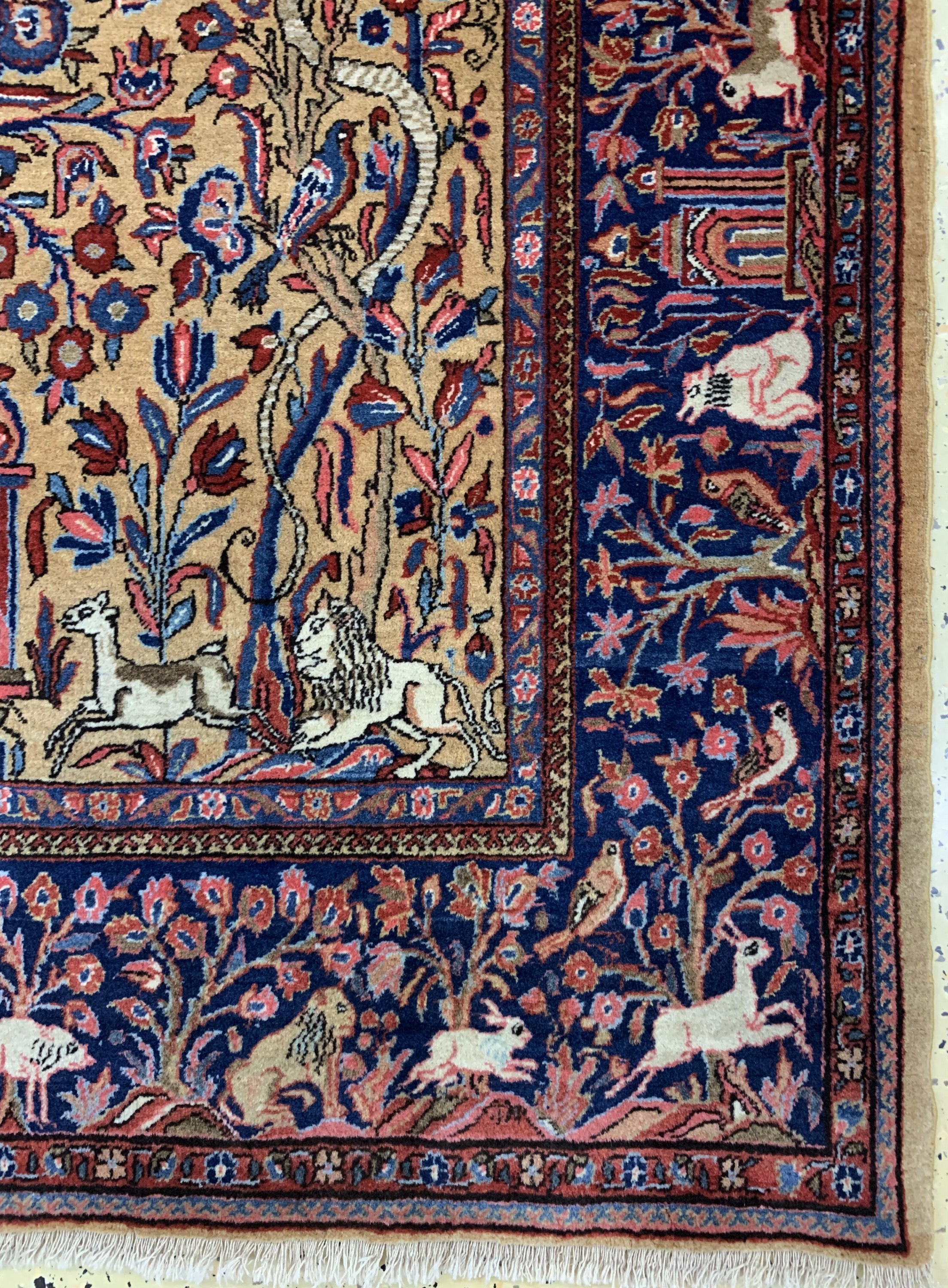 Detail a: Seltener antiker Keschan, Persien, um 1900,Korkwolle auf Baumwolle, ca. 200 x 130 cm, EHZ: 1-2