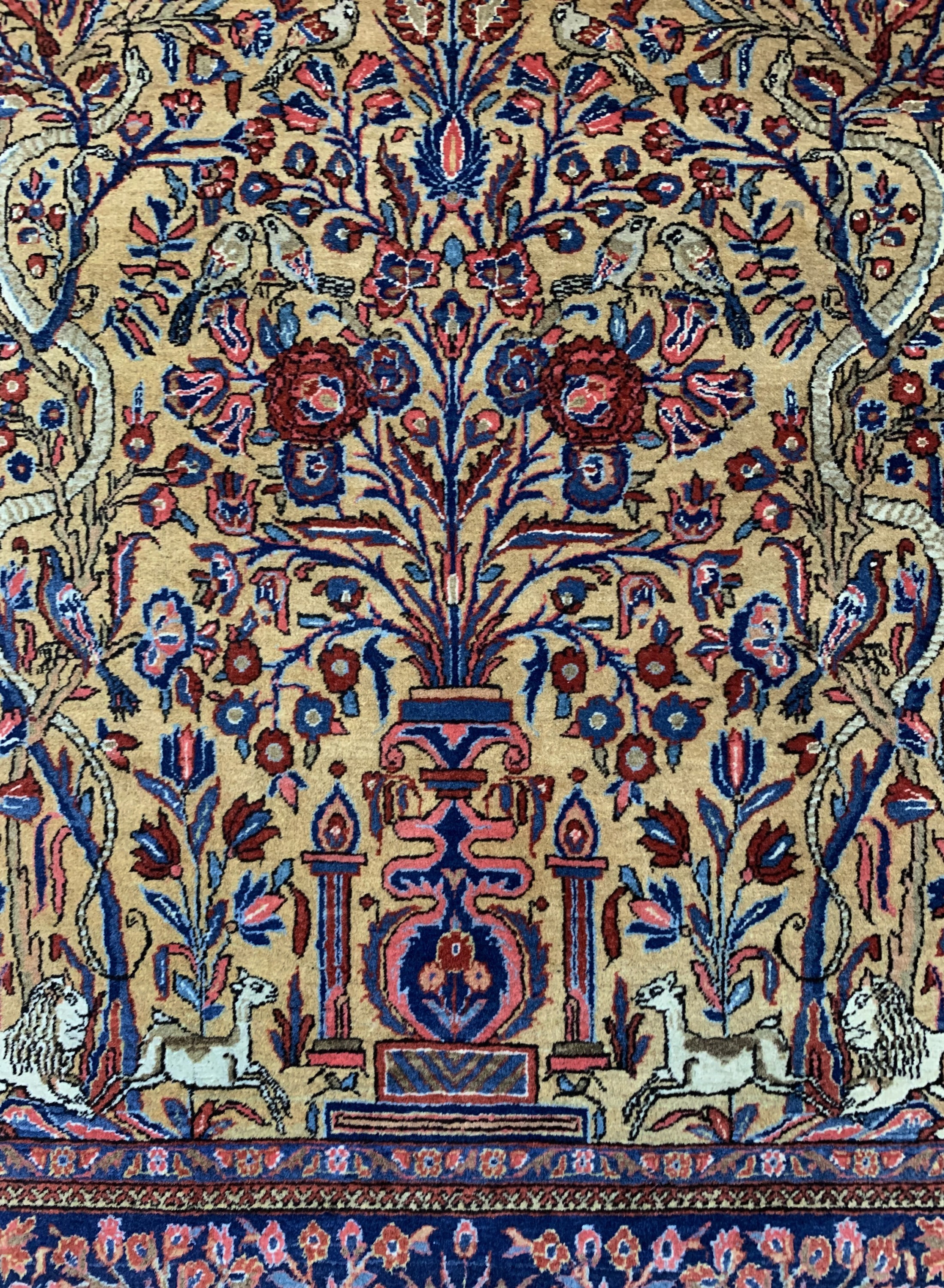 Detail b: Seltener antiker Keschan, Persien, um 1900,Korkwolle auf Baumwolle, ca. 200 x 130 cm, EHZ: 1-2