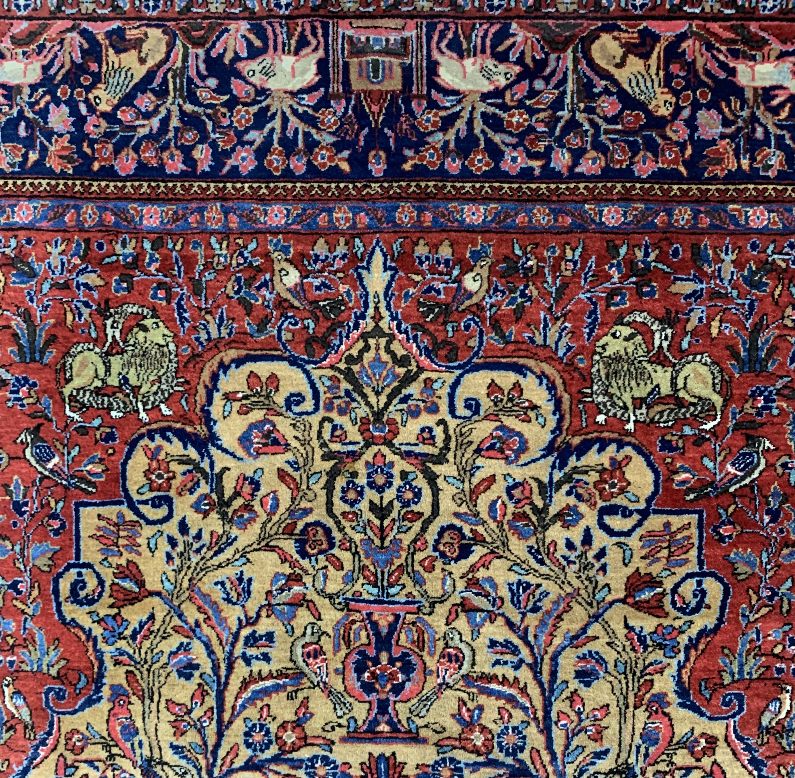 Detail c: Seltener antiker Keschan, Persien, um 1900,Korkwolle auf Baumwolle, ca. 200 x 130 cm, EHZ: 1-2
