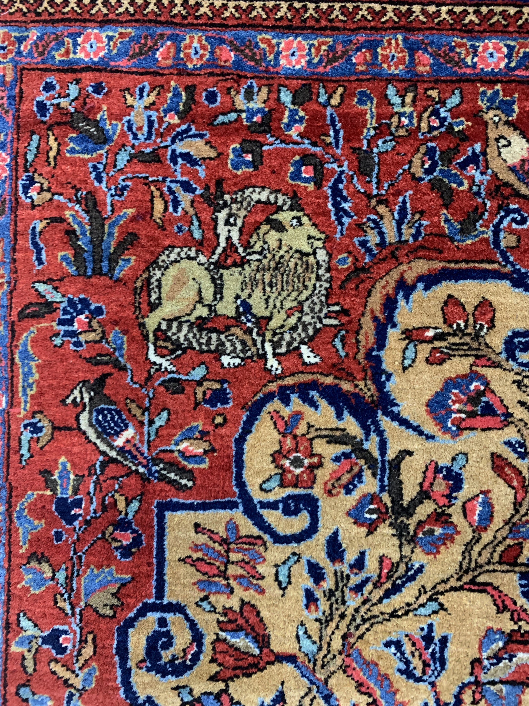 Detail d: Seltener antiker Keschan, Persien, um 1900,Korkwolle auf Baumwolle, ca. 200 x 130 cm, EHZ: 1-2