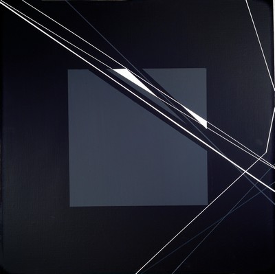Image 26773363 - Erwin Steller, born 1928 Munich, L-Fragment (246-5678), abstract-linear composition in white on a black background, oil/canvas mounted on wood, signed and inscribed on the reverse, 100x100 cm; Studied at the Ecole Internationale Fontainebleau and in Paris, teaching position at the University of Karlsruhe