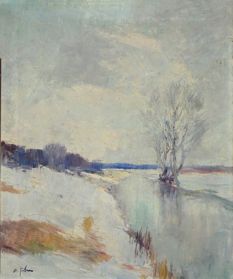 Image 26773364 - Unidentified artist at the beginning of the 20th century, winter landscape, impasto paint application, illegibly signed lower left, 75x64 cm, frame