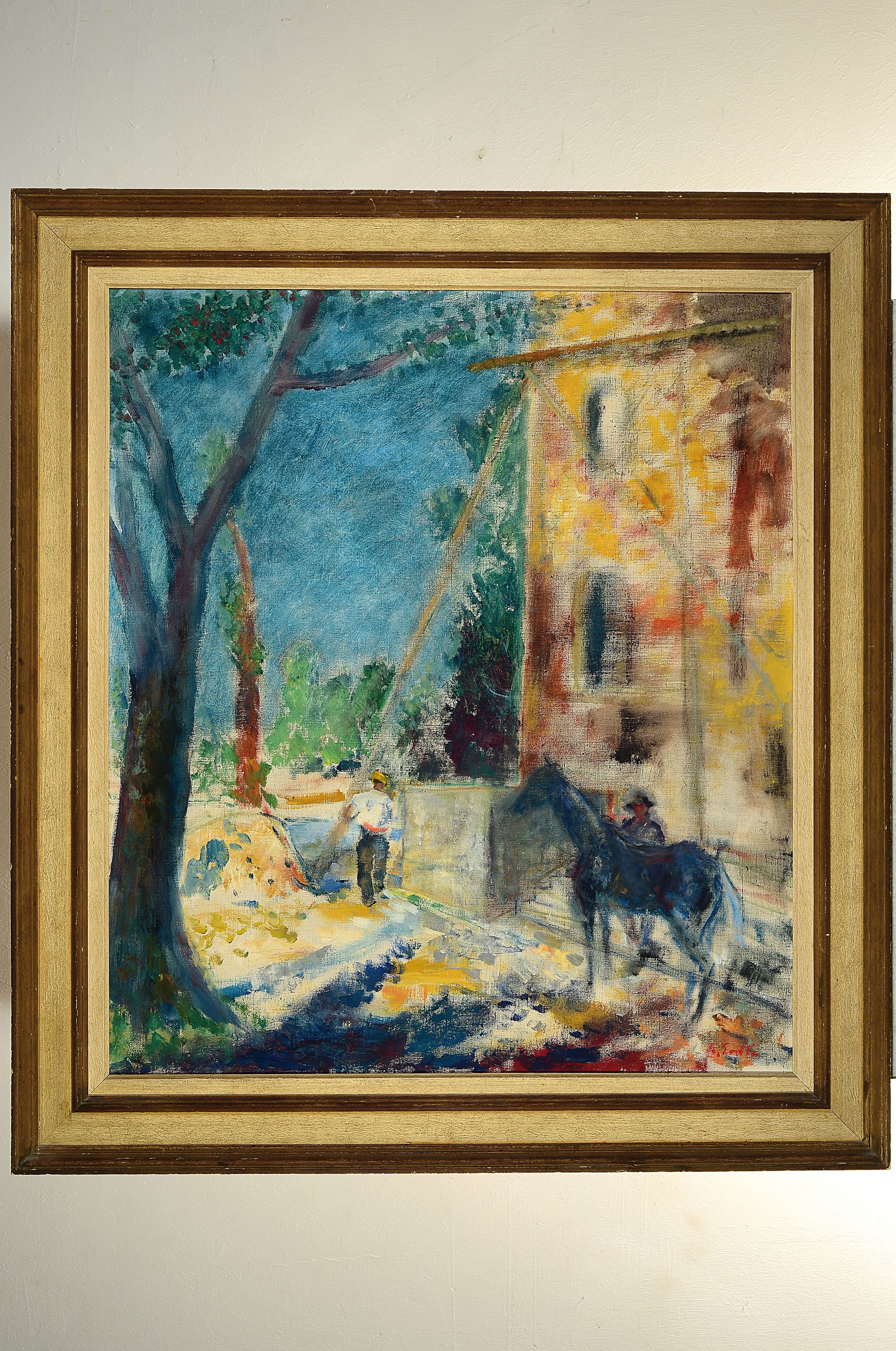 Detail k: Artur Erdle, 1889 Köln-1961 Düsseldorf, deutscher Maler, Grafiker und Zeichner der Verschollenen Generation, hier: Pferd und zwei Männer vor einem ...