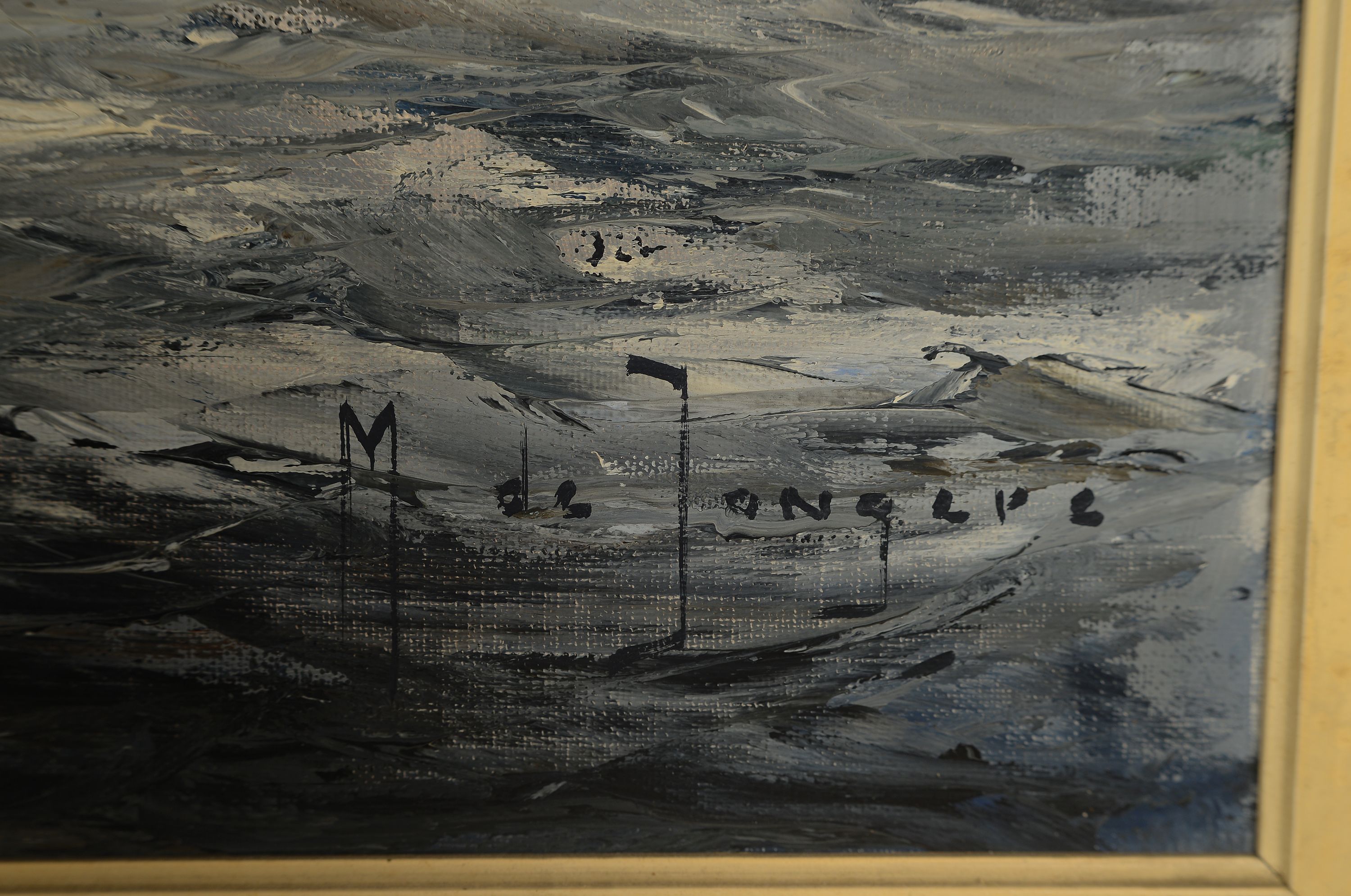 Detail l: Marinus Johannes de Jongere, 1912-1978 Amsterdam, Ansicht des Hafens von Rotterdam,Schhlepper beim ziehen eines Dampfers, rechts unten signiert, ...