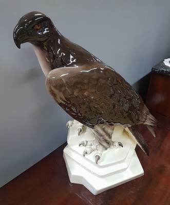 26773823d - Very large eagle sculpture, design, Wanke, around 1920, earthenware, painted, slightly damaged on the base, signed, stamp mark illegible, probably Czechoslovakia, approx. 46 x 42 x 22 cm