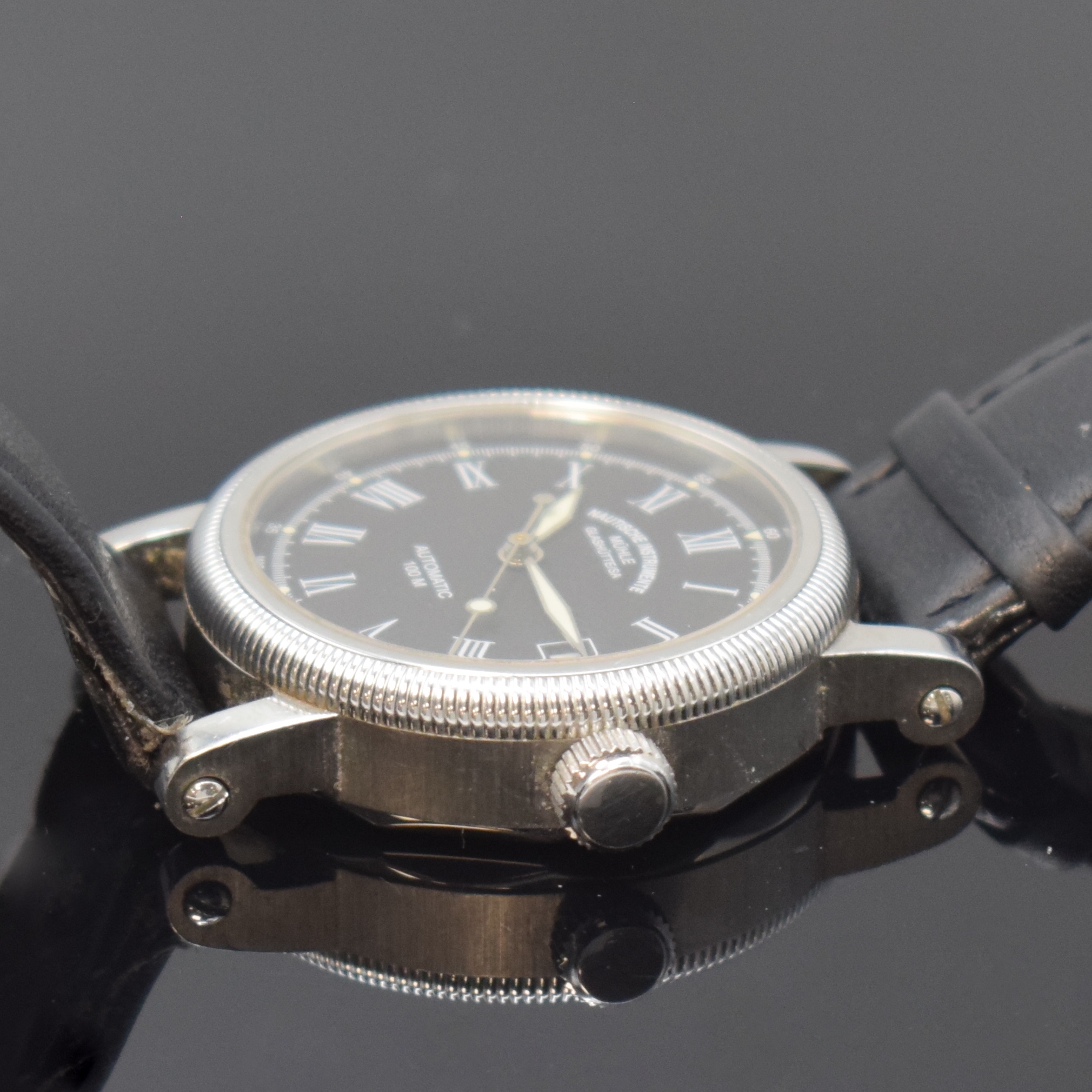 Detail c: NAUTISCHE INSTRUMENTE MÜHLE GLASHÜTTE Damenarmbanduhr Referenz M 13160, Schweiz/Deutschland 1990er Jahre, Automatik, Edelstahlgeh. inkl. Lederband ...