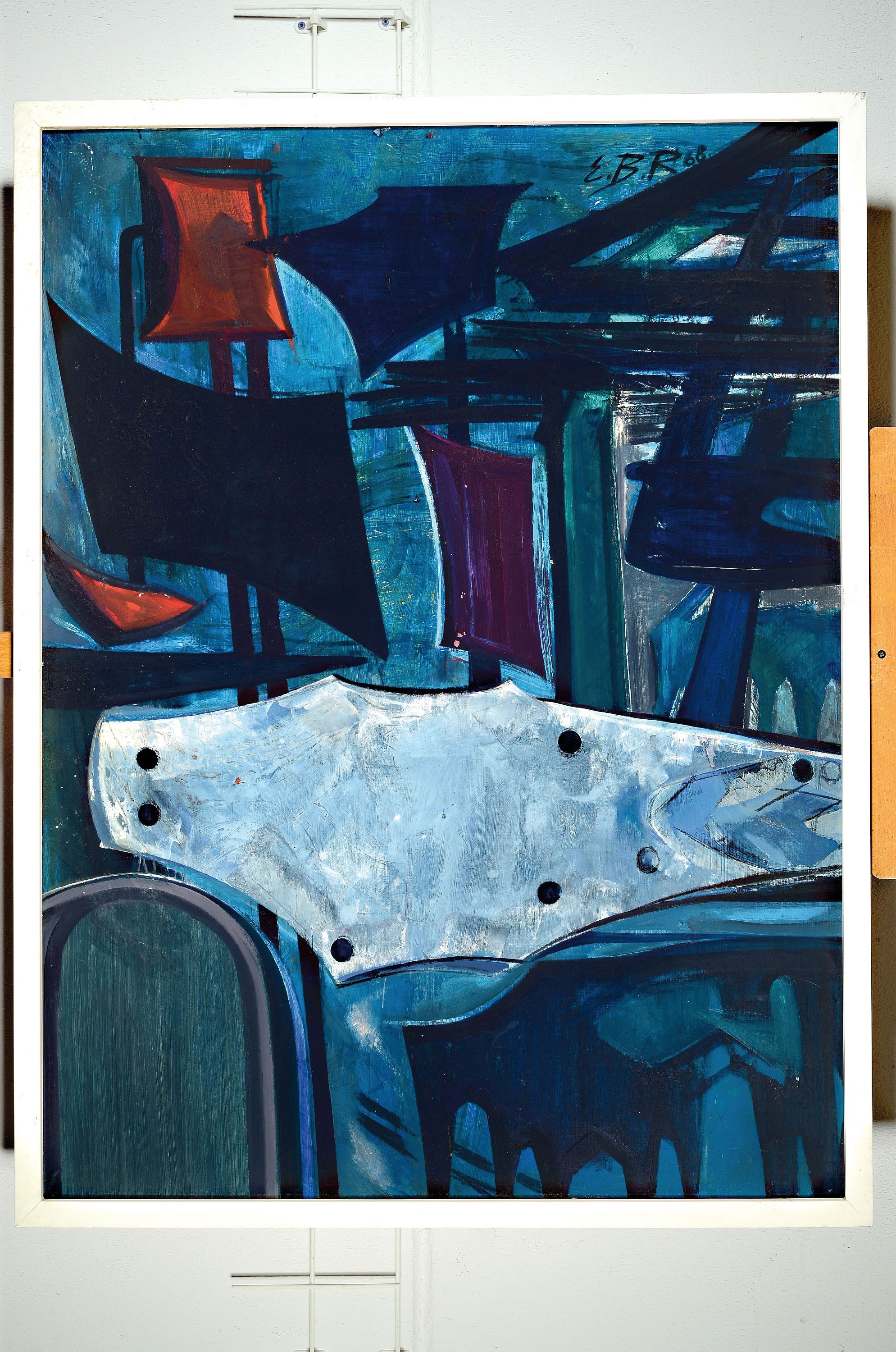 Detail k: Elisabeth Bieneck-Roos, 1925 Münsingen-2017 Mannheim, Industrie-Stillleben, Öl auf Hartfaser, rechts oben monogr. und dat. 68, verso signiert, ca. ...