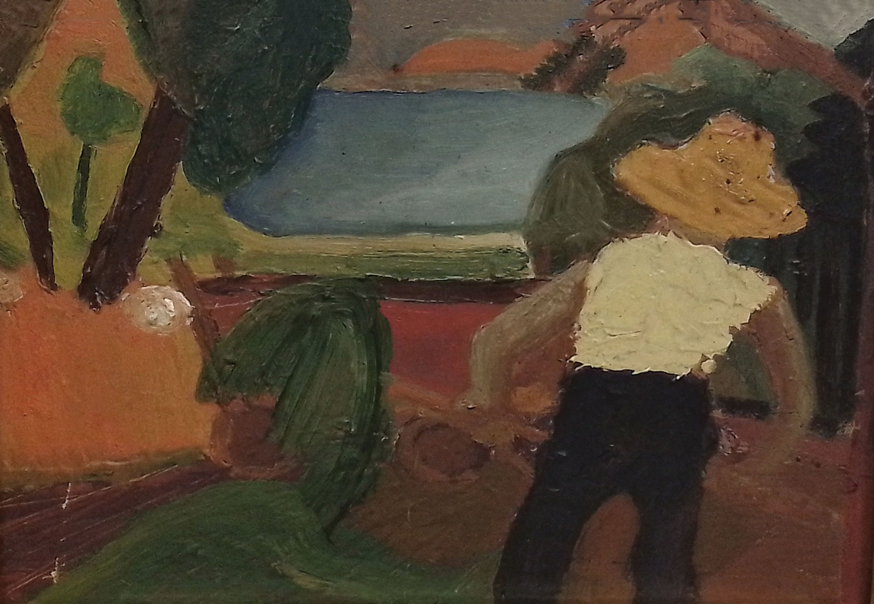 Engelbert Pichler, 1896 Charlottenburg-1965 Brusino Arszio am Luganer See, Bauer mit gelbem Hut, so verso betitelt, signiert und dat. 1937, ...