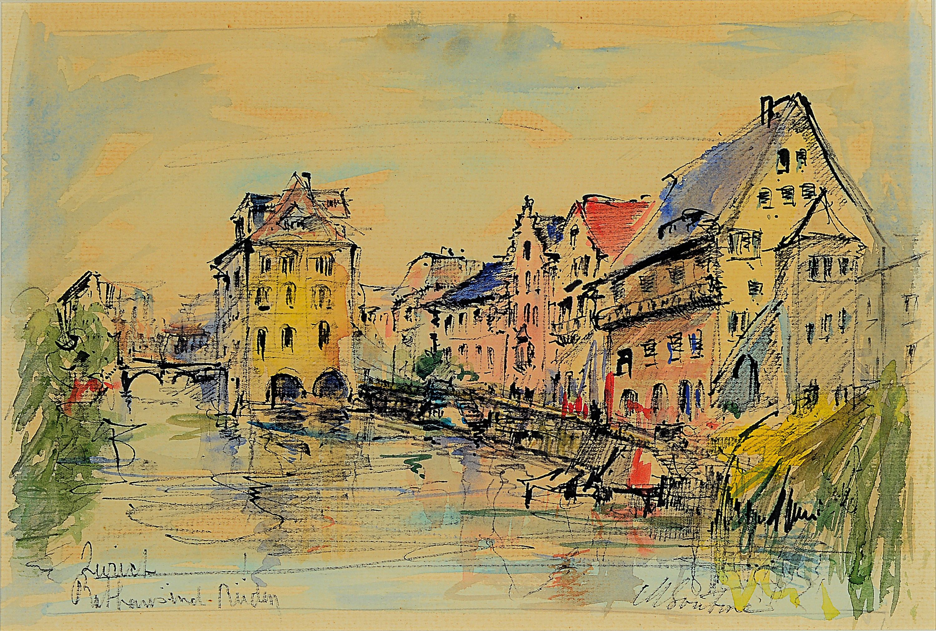 Michel Soutine, 1941-1986 Paris, 2 Pendants: Ansichten aus Zürich, Rathaus und Grossmünster, Tusche und Aquarell auf Papier, beide sign., je ca. ...