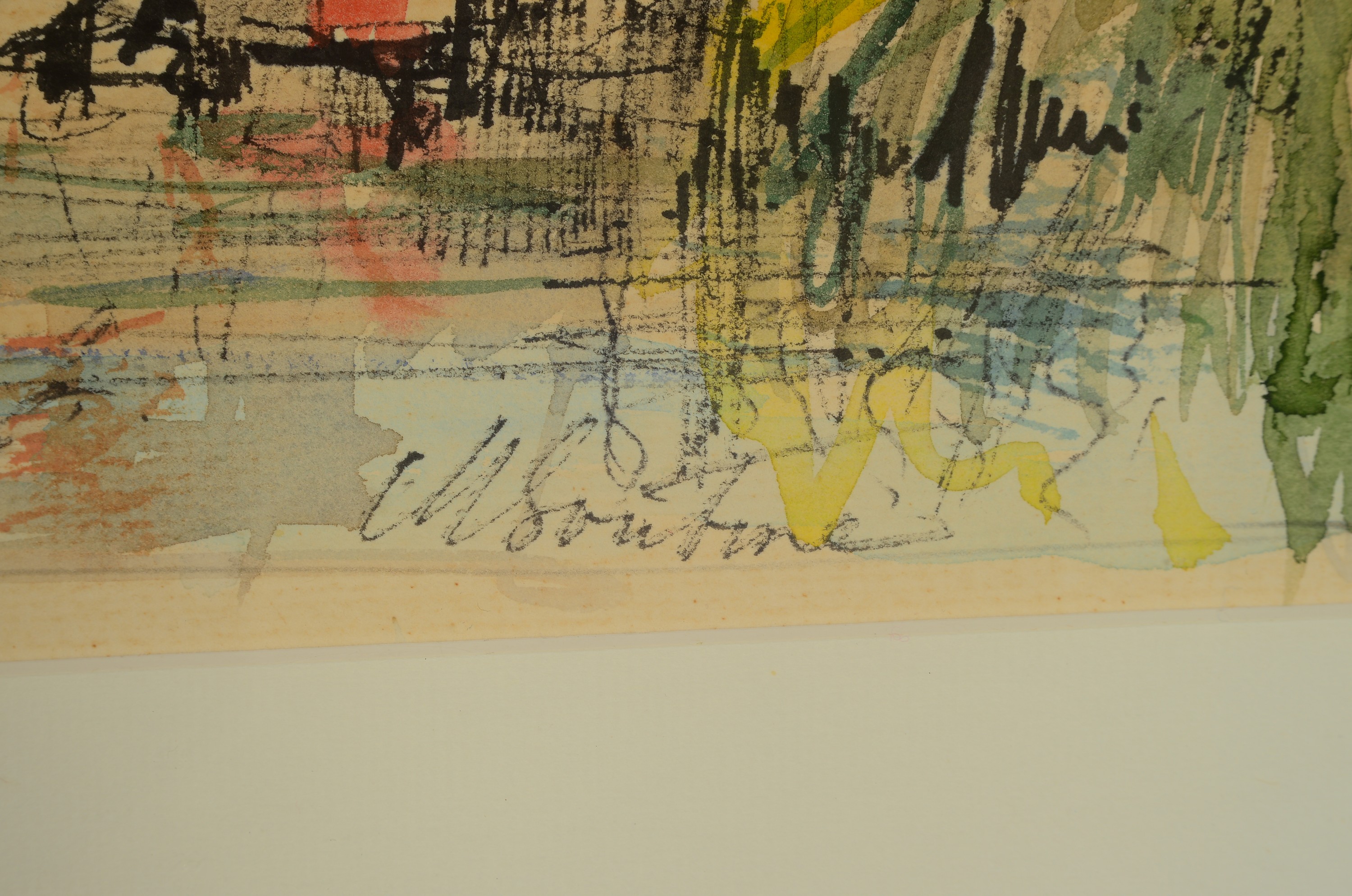 Detail b: Michel Soutine, 1941-1986 Paris, 2 Pendants: Ansichten aus Zürich, Rathaus und Grossmünster, Tusche und Aquarell auf Papier, beide sign., je ca. ...