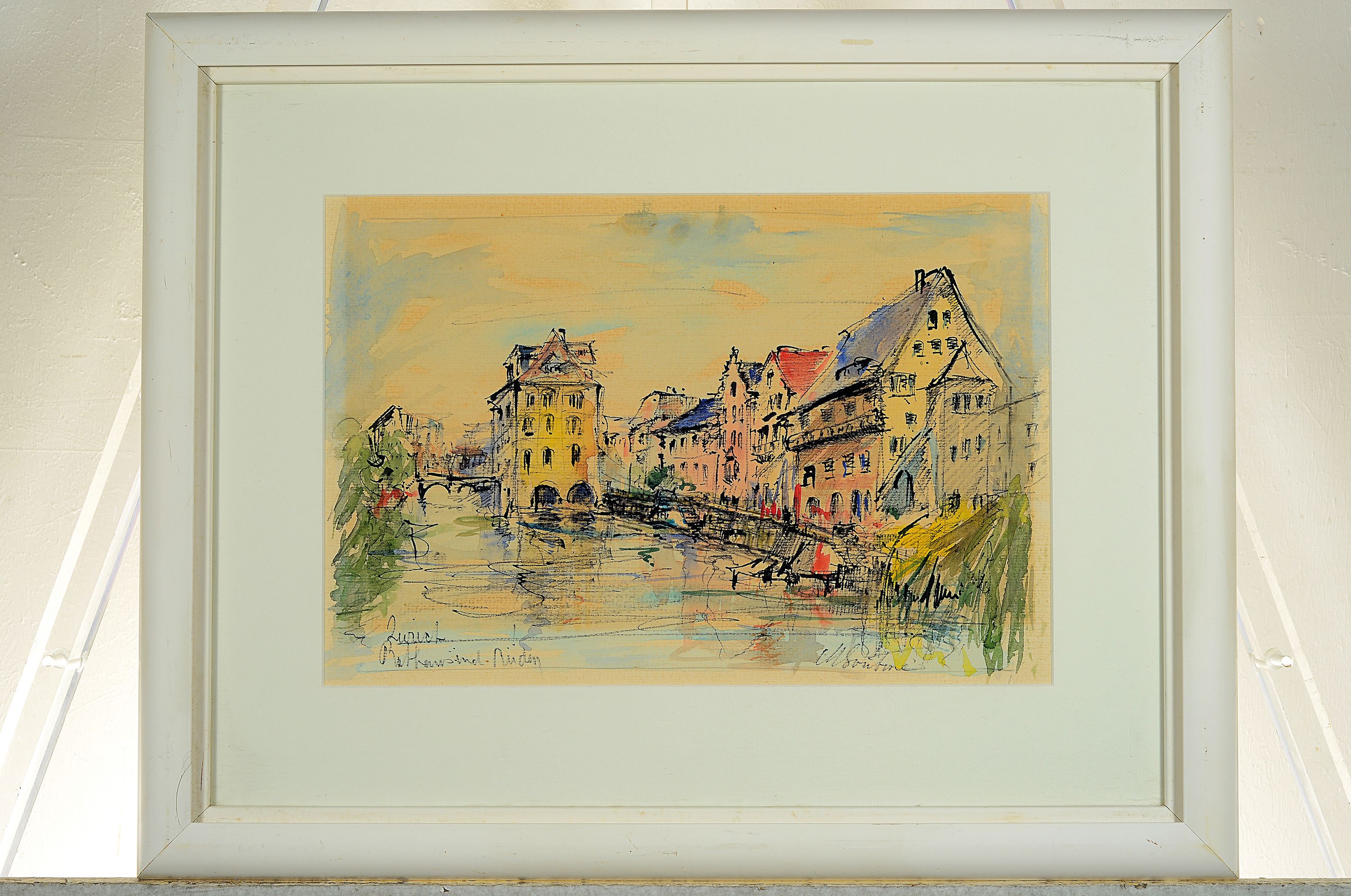 Detail k: Michel Soutine, 1941-1986 Paris, 2 Pendants: Ansichten aus Zürich, Rathaus und Grossmünster, Tusche und Aquarell auf Papier, beide sign., je ca. ...