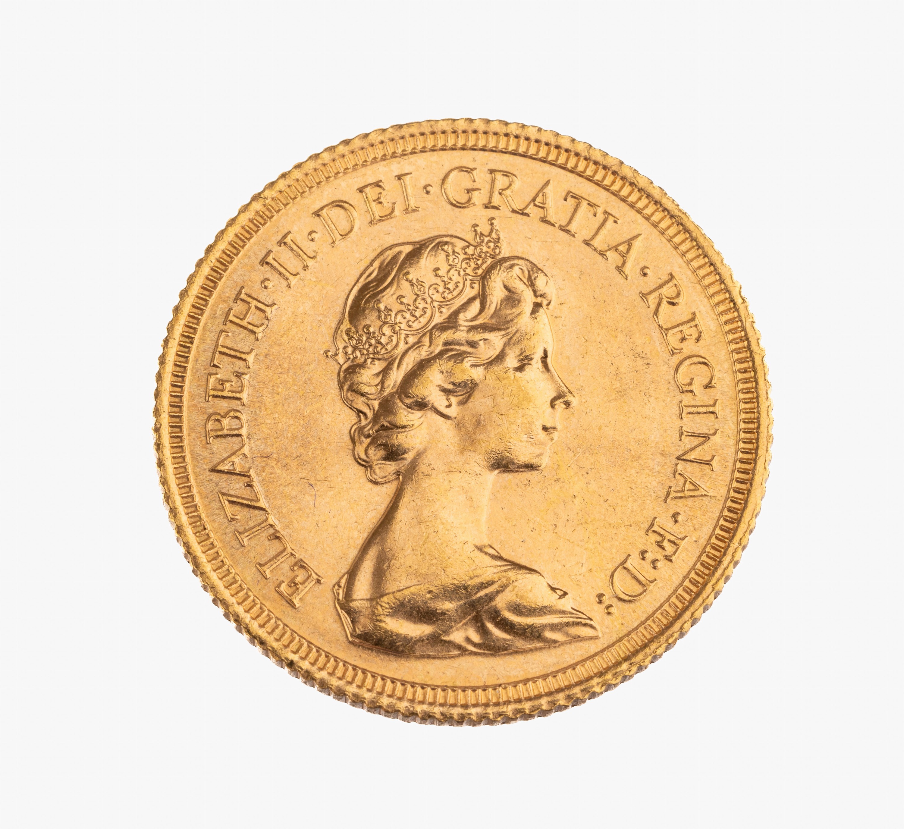 Goldmünze Sovereign, Elisabeth II., 1979, , RV: heiliger Georg hoch zu Ross im Kampf gegen den Drachen