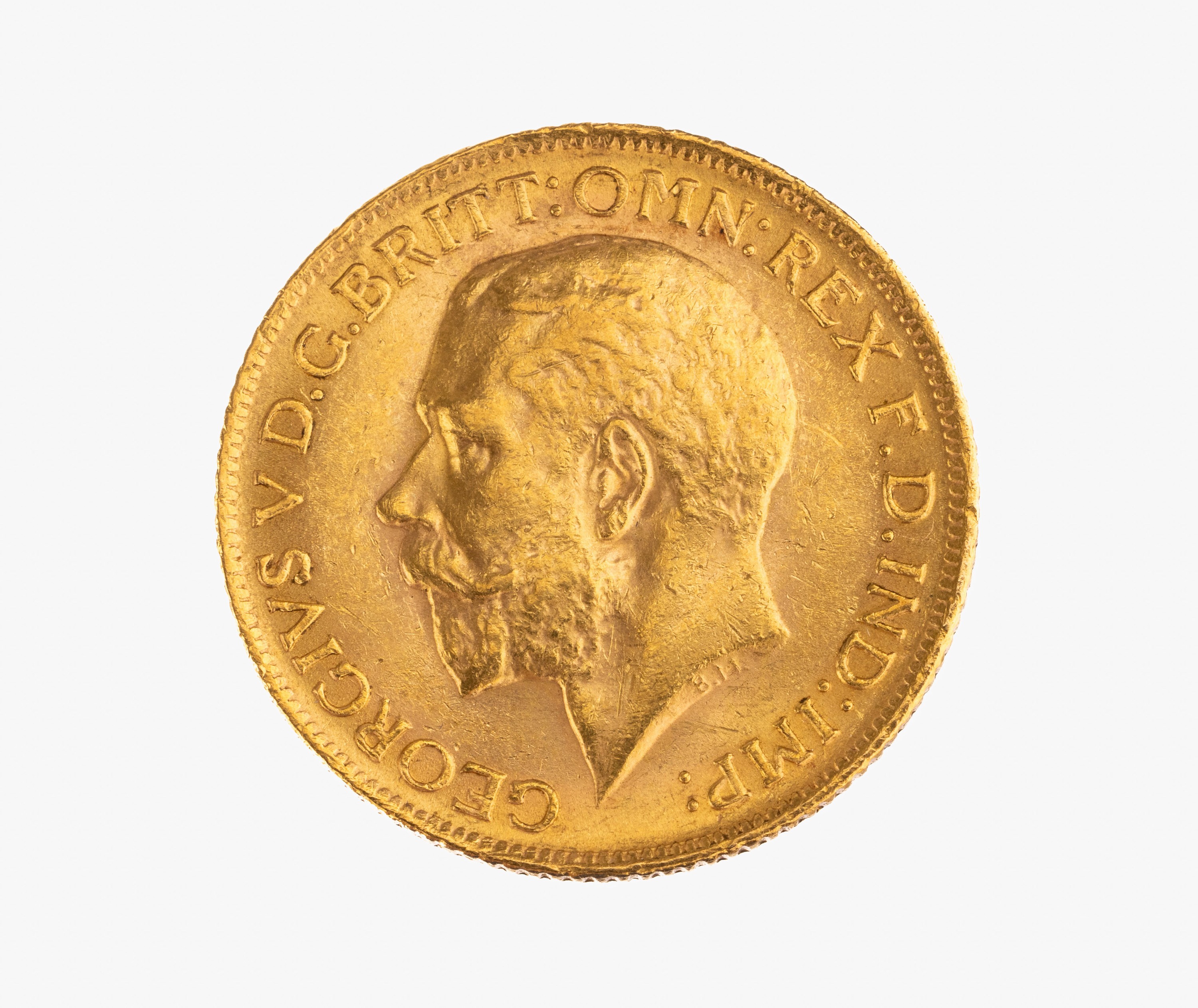 Goldmünze Sovereign, 1914, Georg V., RV: heiliger Georg hoch zu Ross im Kampf gegen den Drachen