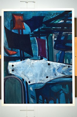 Image 26774161 - Elisabeth Bieneck-Roos, 1925 Münsingen-2017 Mannheim, industrial still life, oil on masonite, upper right monogr. and dated 68, verso signed, approx 120x90cm, R. approx 124x94cm, German industrial painter, student of Willi Baumeister, also painted on the BASF premises from 1945