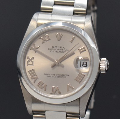 26774169a - ROLEX wristwatch Datejust 31 reference 78240, self winding, Switzerland around 2005, D- series, stainless steel case including oyster bracelet with deployant clasp, screwed-down case back and winding crown, silvered dial with Roman hours, display of hours, minutes, sweep seconds and date, rhodium plated movement, 31 jewels, calibre 2235, adjusted in 5 positions, length approx. 17,5 cm, neutral box enclosed, condition 2