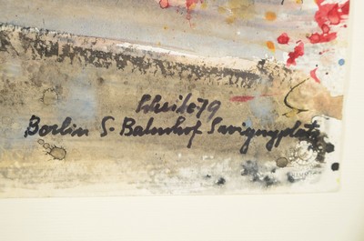 26774193l - Emil Jürgen Scheibe, 1914-2008 Munich, Berlin S-Bahn station Savignyplatz, ink and watercolor on paper, sign right below. and dat. 79, inscribed, approx. 51x73cm, under glass, frame approx. 78x99cm