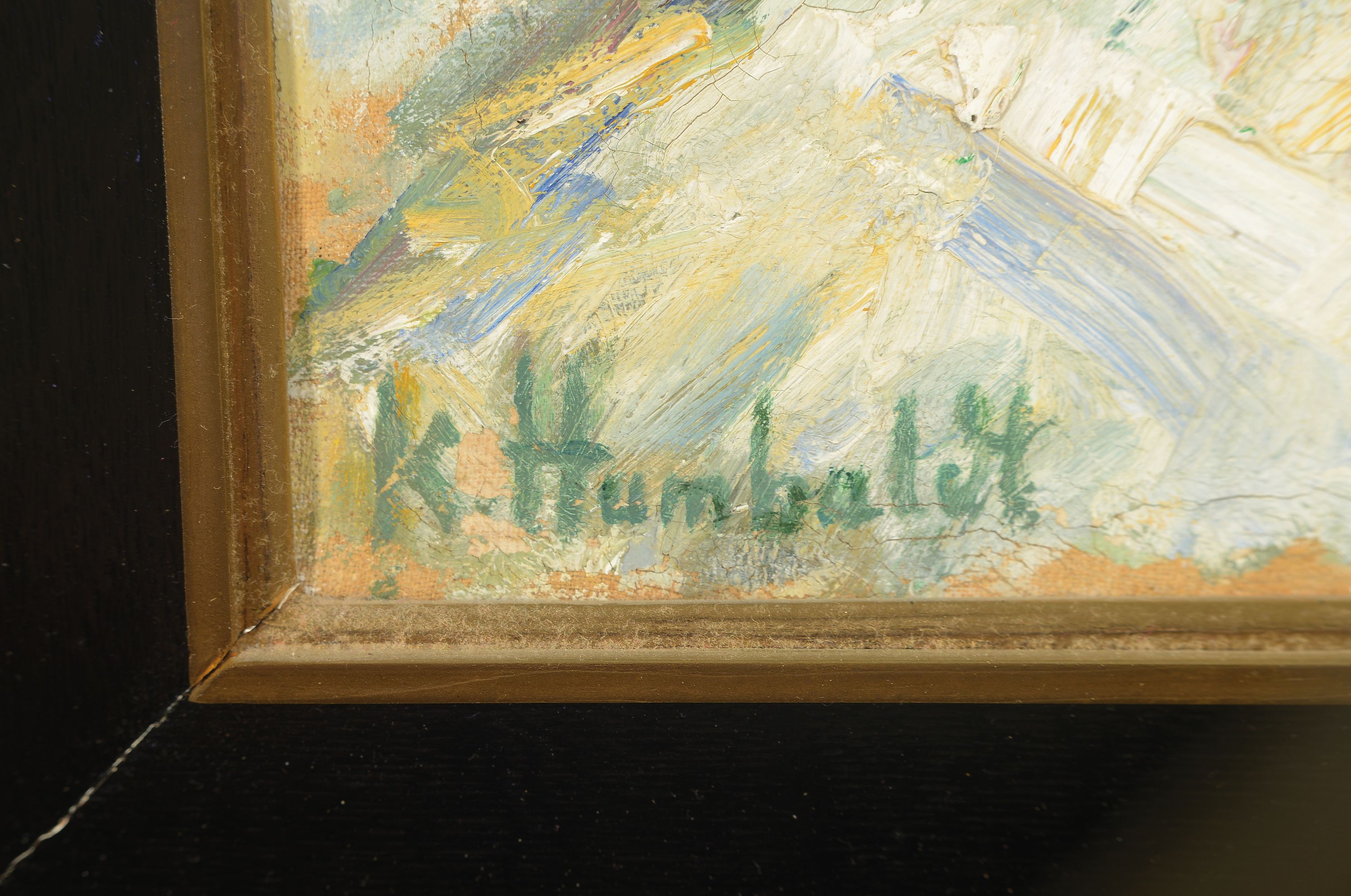Detail a: Karl Humbaldt, geb. 1882, Stillleben mit Topfpflanzen auf der Fensterbank, Öl/Lwd, links unten signiert, ca. 65x54cm, R. ca. 83x71cm