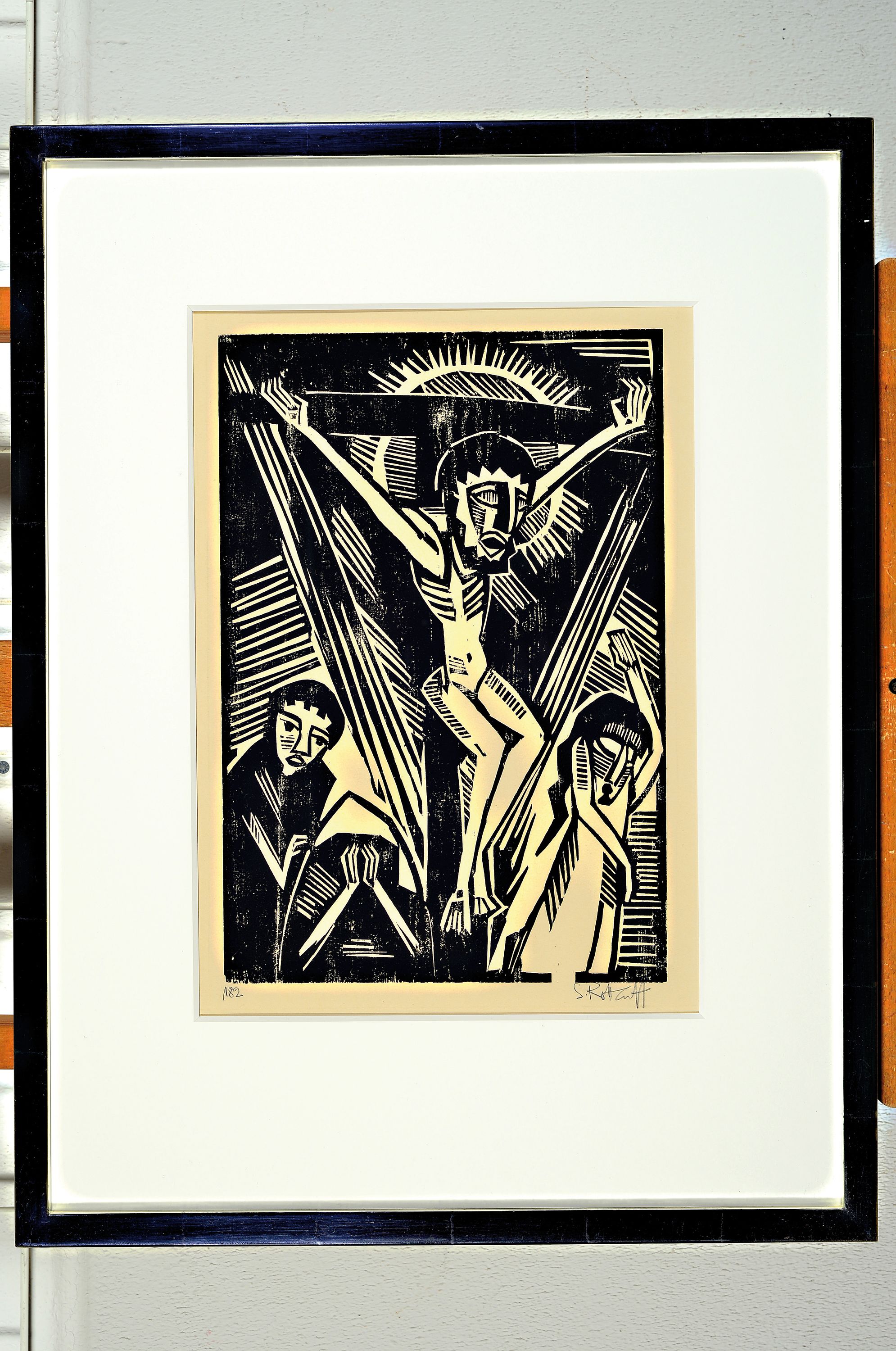 Detail k: Karl Schmitt-Rottluff, 1884 Rottluff-1976 Berlin, Gekreuzigter, Holzschnitt von 1918, re. u. handsign., links unten bezeichnet "182" (Nr. ...