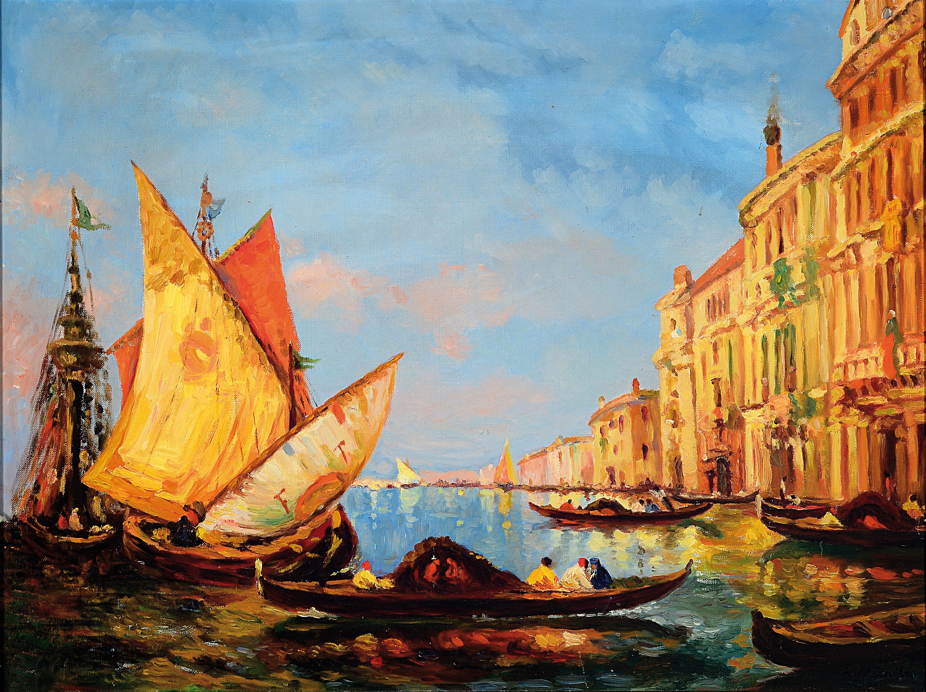 E. Münster, Maler des frühen 20. Jh., Ansicht aus Venedig, Öl/Lwd, rechts unten signiert, 56x75 cm, Rahmen 72x91 cm