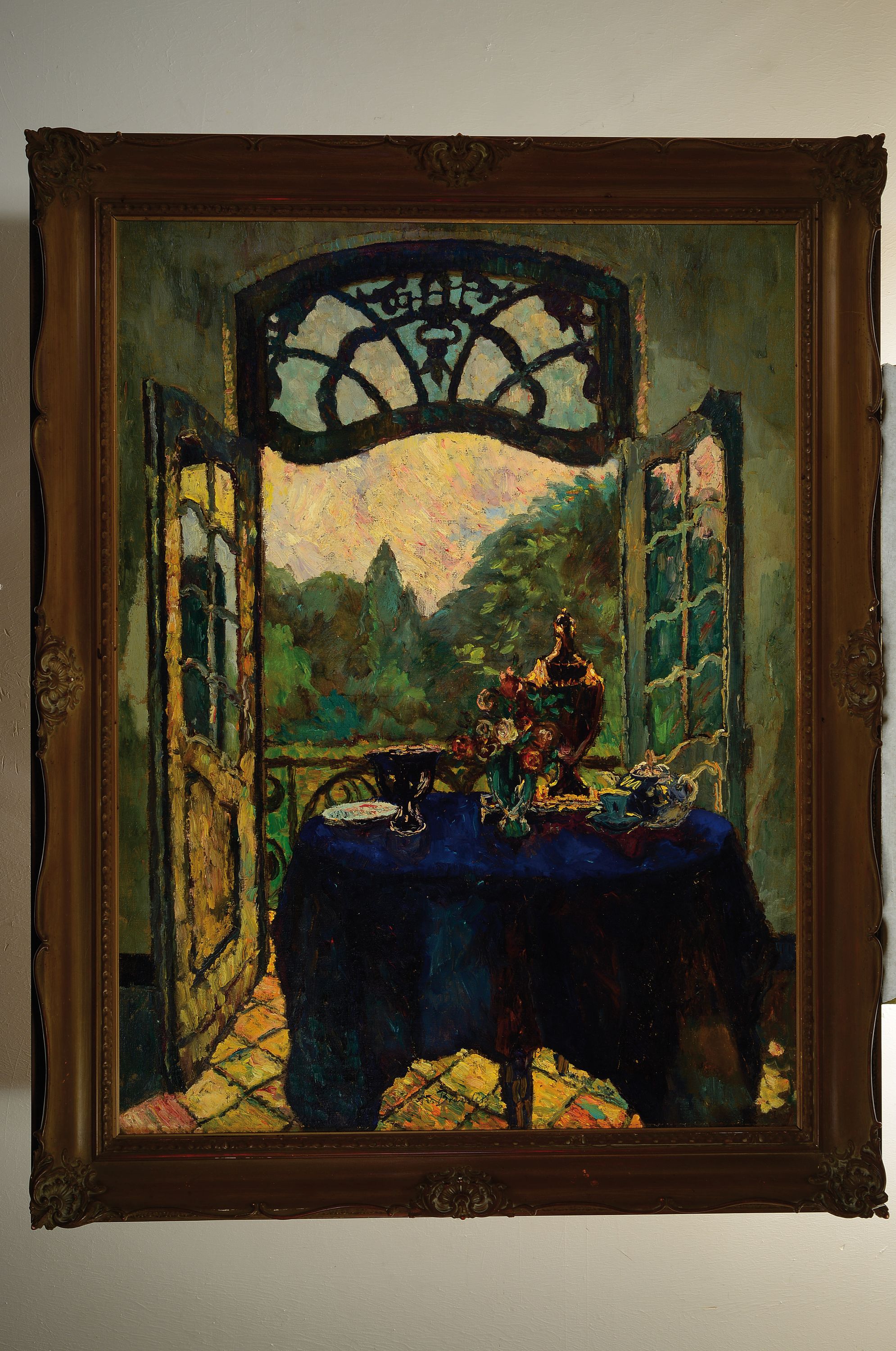 Detail k: August von Brandis, 1859 Haselhorst-1947 Aachen, Interieur mit Blick in den Sommergarten des Künstlers, Öl/Lwd, mittig unten sign., ca. 112x85cm, ...