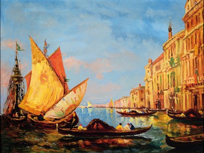 Image 26774254 - E. Münster, painter of the early 20th century, View from Venice, oil/canvas, signed lower right