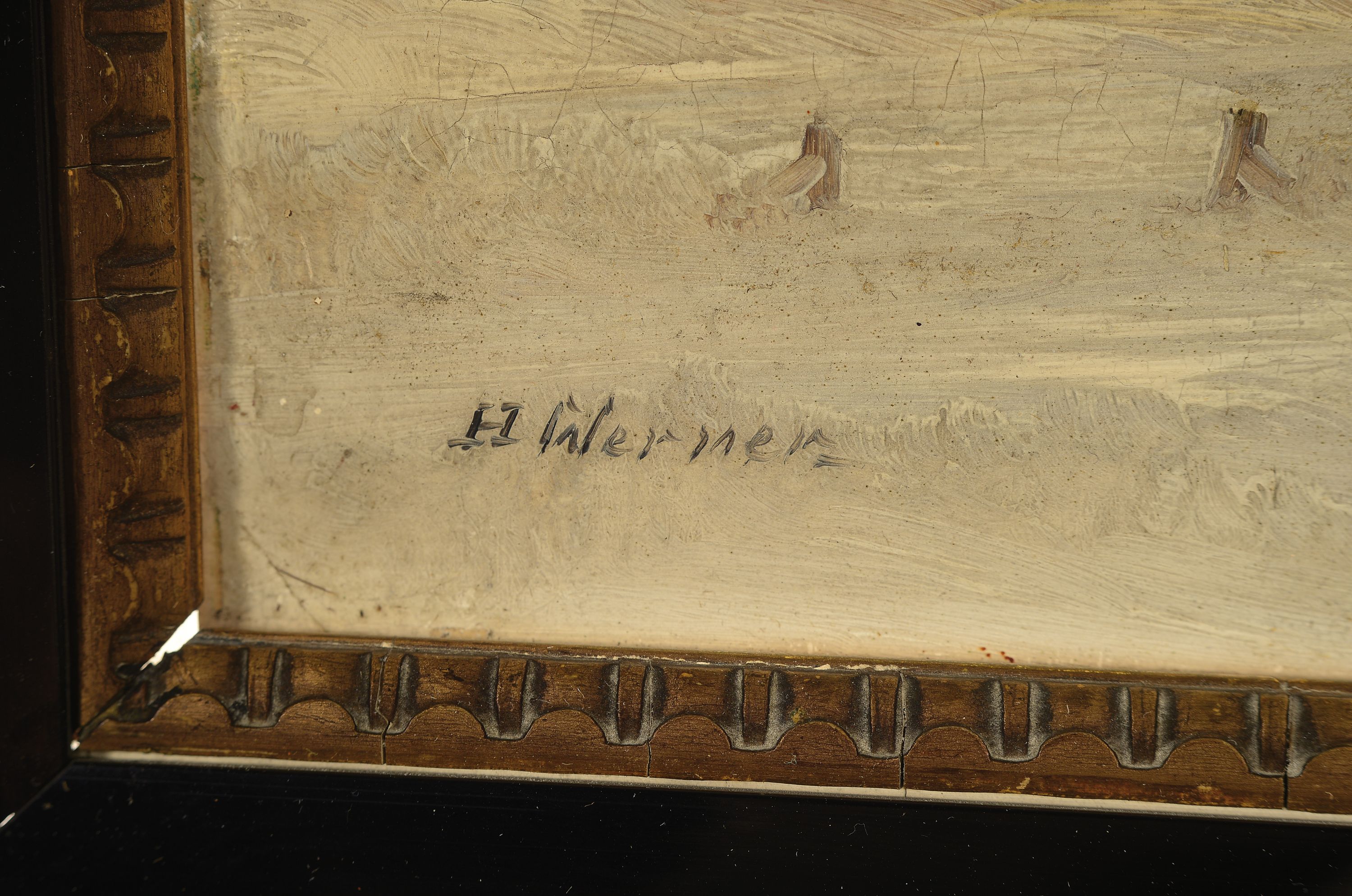 Detail a: Hermann Werner, 1816 Samswegen-1905 Düsseldorf, Verschneite Winterlandschaft mit Bauerngehöft, Öl/Malkarton, links unten sign., ca. 23x30cm, R. ...