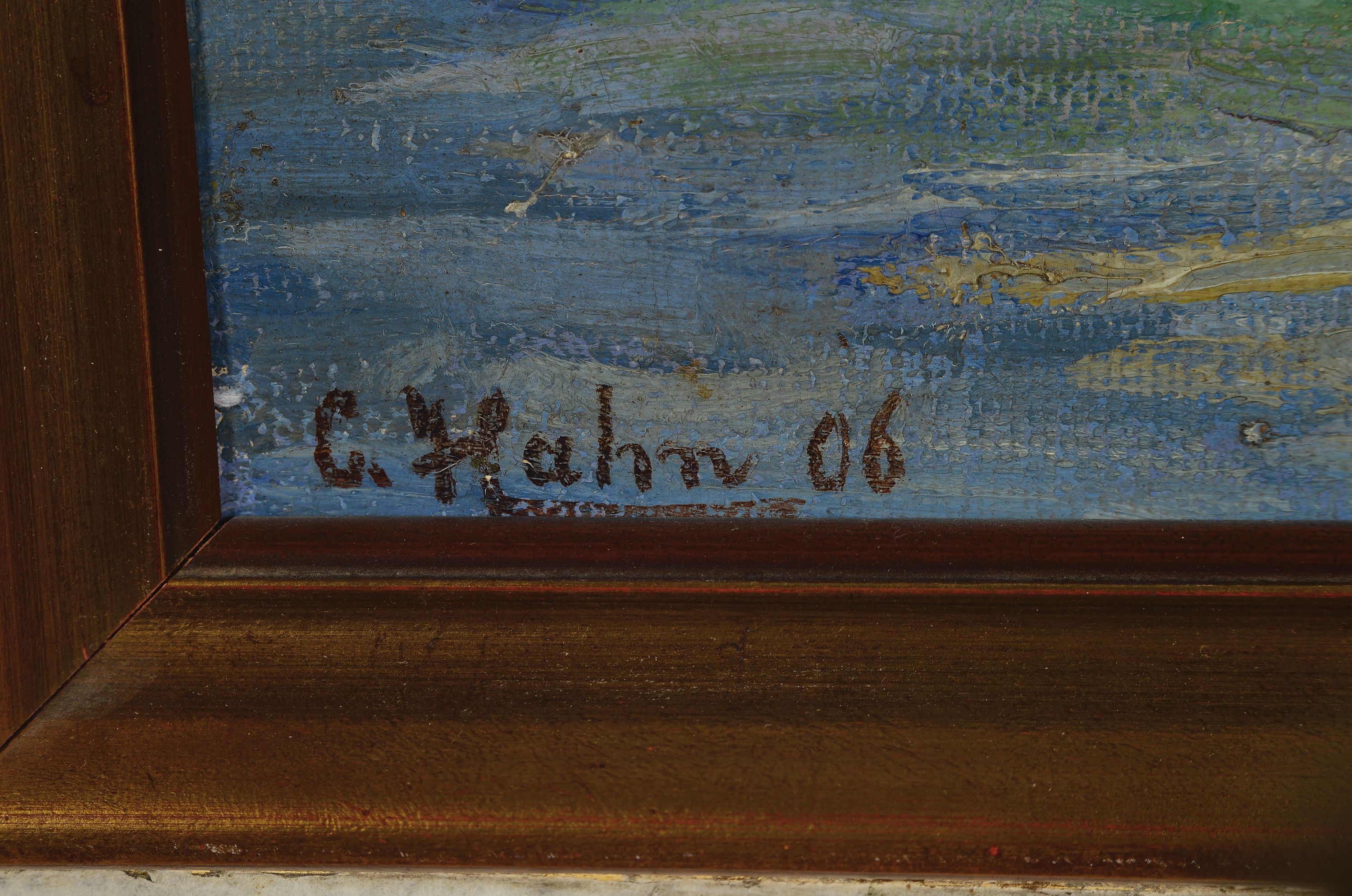 Detail a: Clementine Hahn, geb. 1866 Dresden, in Dresden tätige Malerin, hier, Ansicht am Main, rückseitig betitelt: Frickenhausen am Main, dat. 06, ca.53 x ...