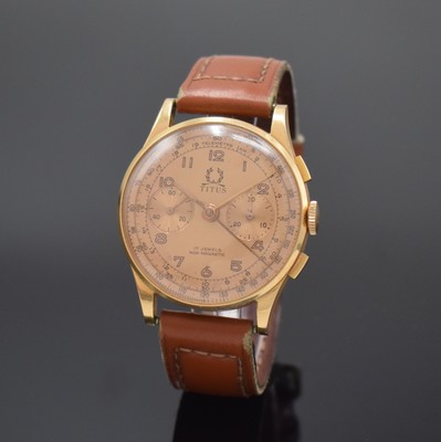 Image TITUS Armbandchronograph in RoseG 750/000, Schweiz um 1950, Handaufzug, dell. Boden ...