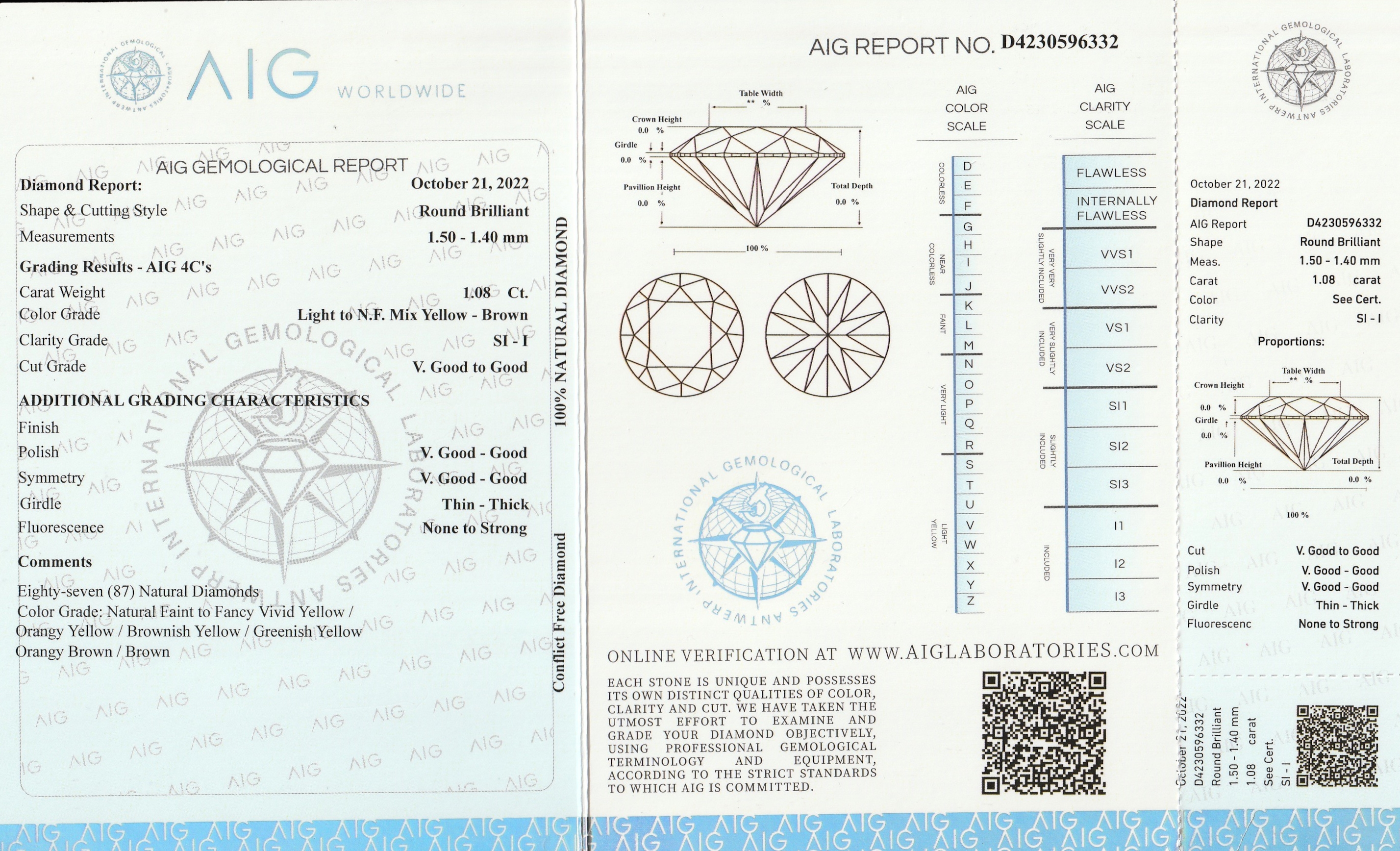 Detail a: Lot lose Brillanten 1.08 ct, Light to Natural Fancy Mix Yellow-Brown/si-p, mit AIG Expertise