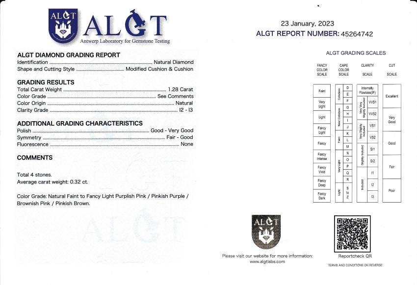 Detail a: Lot lose Diamanten, 1.28 ct, in versch. Pinktönen/p1-3, mit ALGT-Expertise