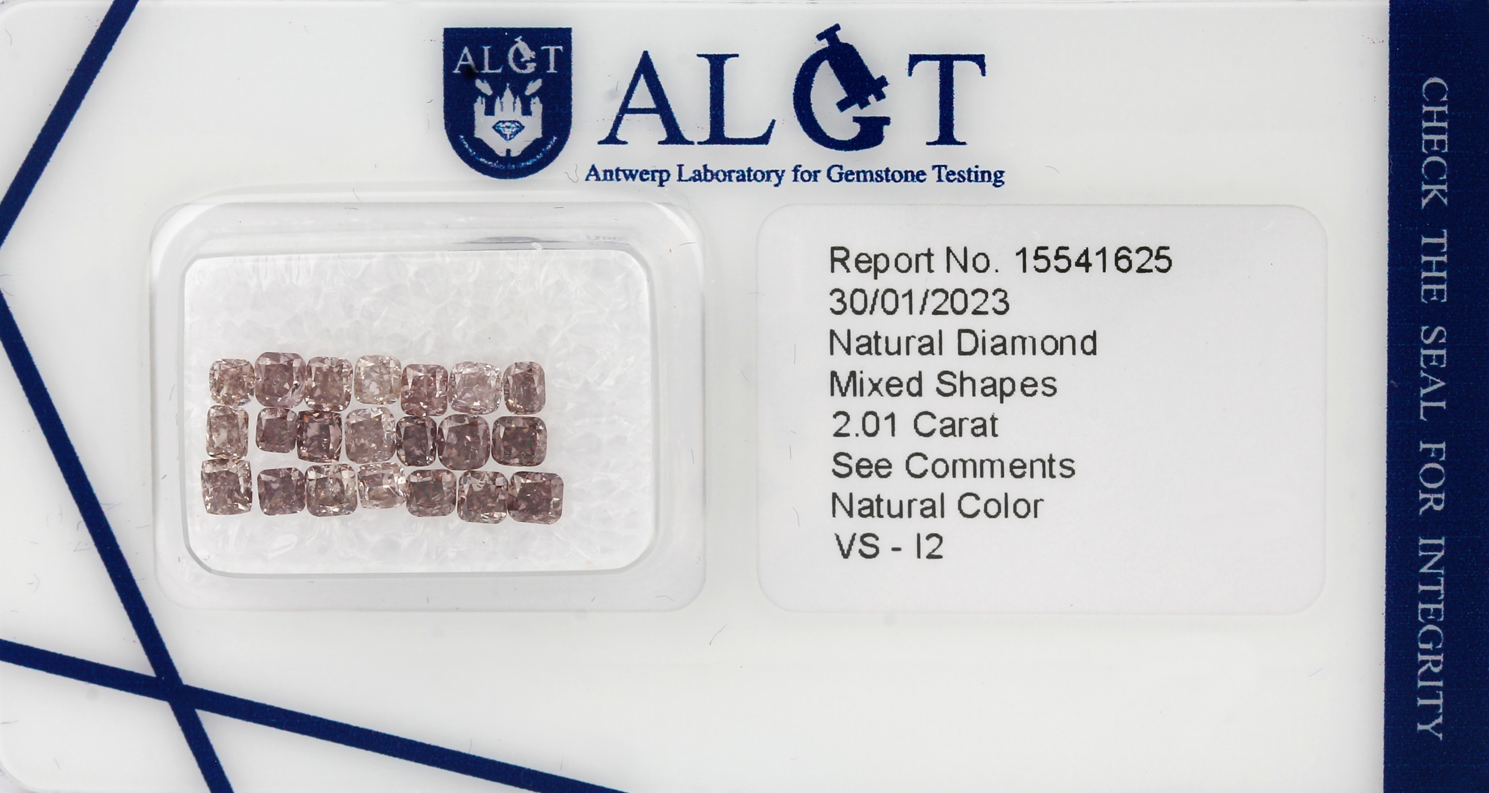 Lot lose Diamanten, 2.01 ct, in versch. Größen, Farben und Reinheiten, mit ALGT- Zertifikat