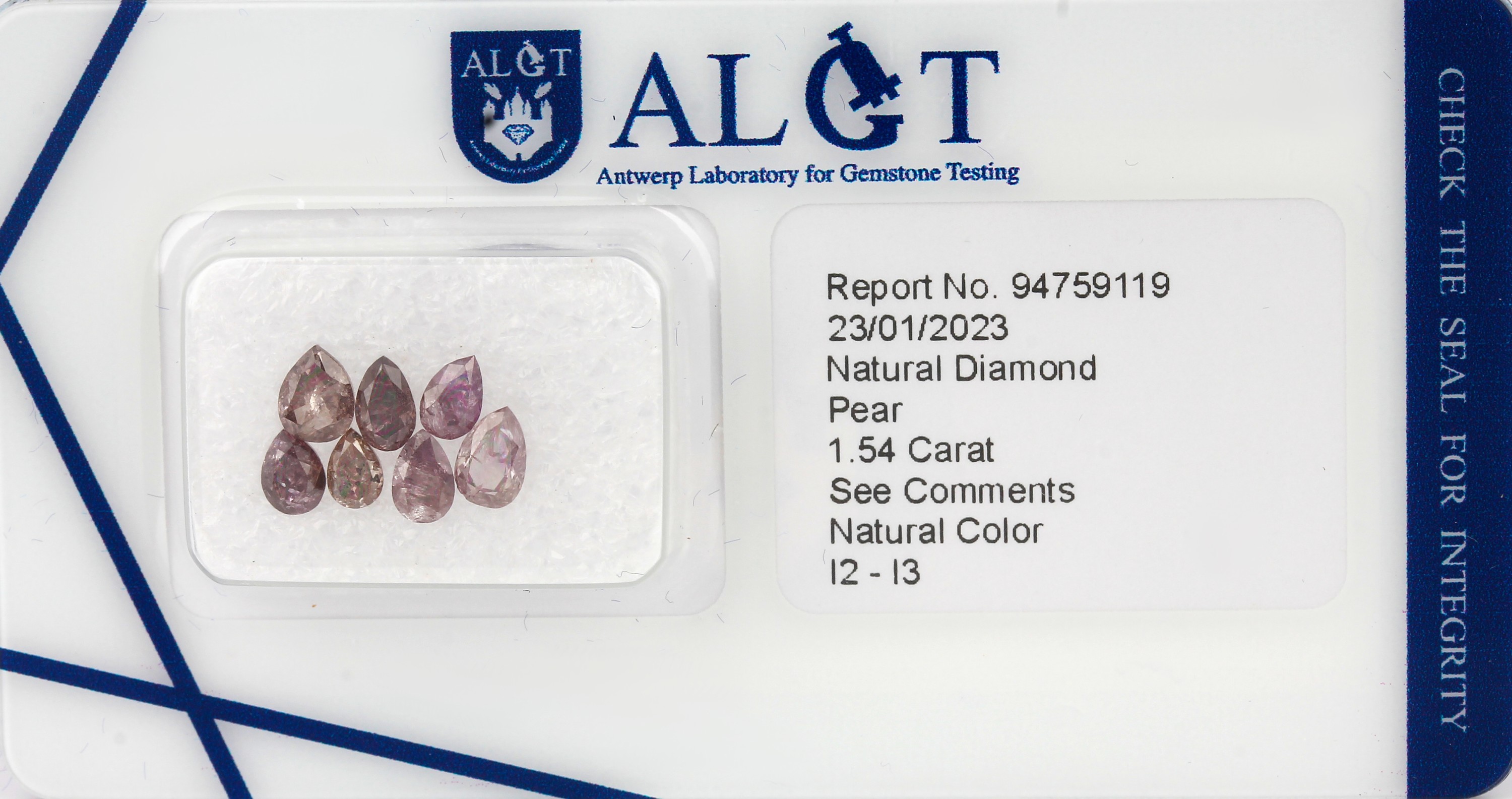 Lot lose Diamanten-Tropfen, 1.54 ct, Natural Fancy Brown-Pinkish/p2-3, mit ALG-Expertise