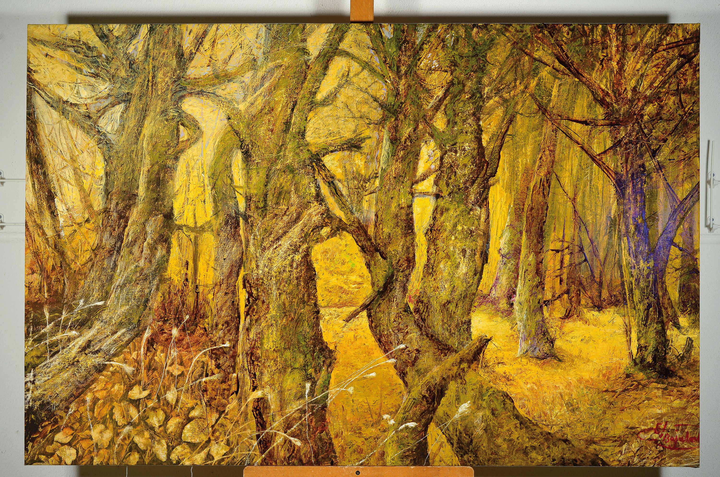 Detail k: Bajalanlou, zeitgenössischer iranischer Künstler, Herbstwald mit knorrigen Bäumen, Öl/Lwd, rechts unten signiert, 96x144 cm, ungerahmt