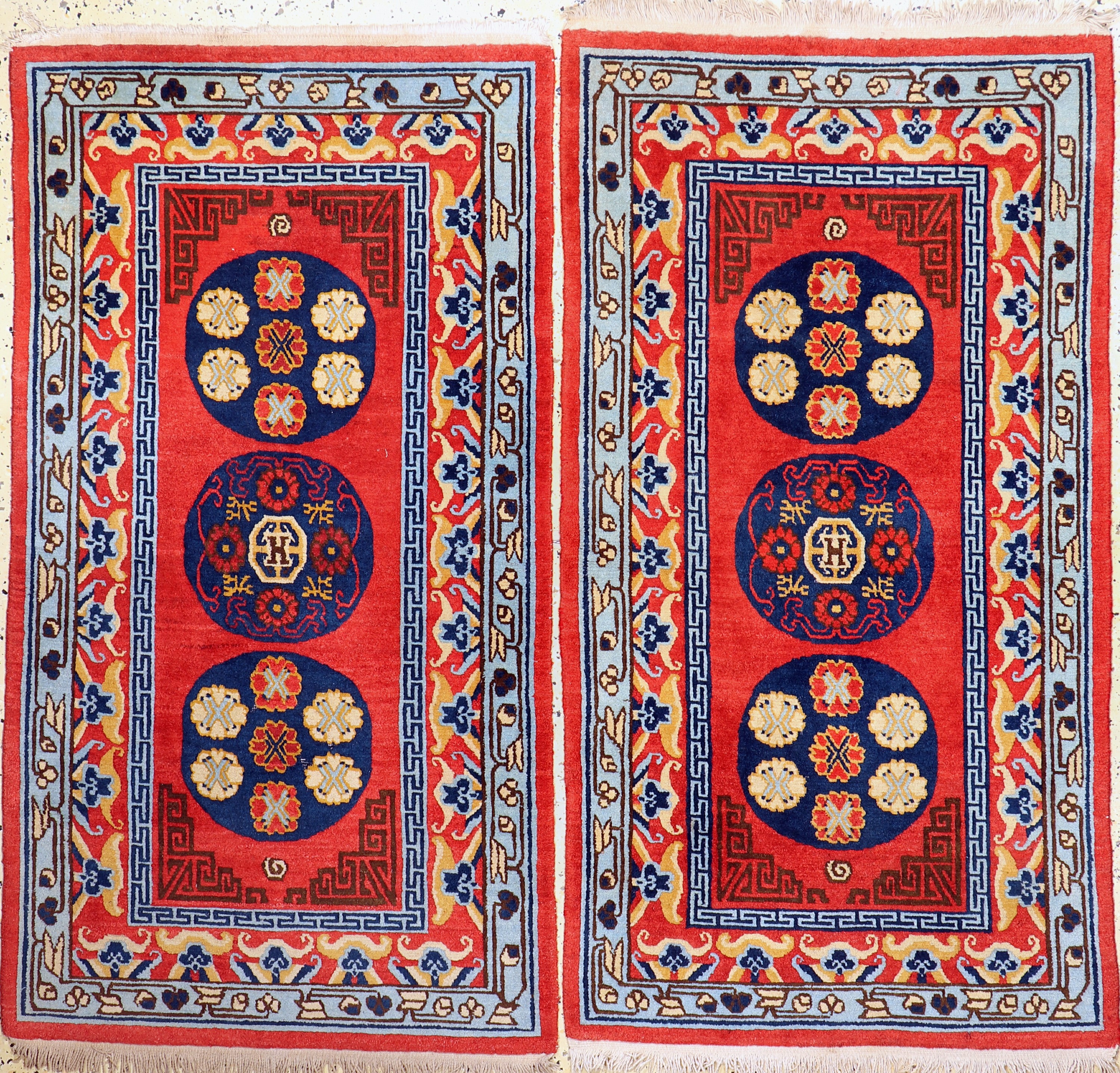 2 Lots Tibet, Mitte 20.Jhd, Wolle auf Baumwolle, ca. 165 x 90 cm, EHZ: 2-3