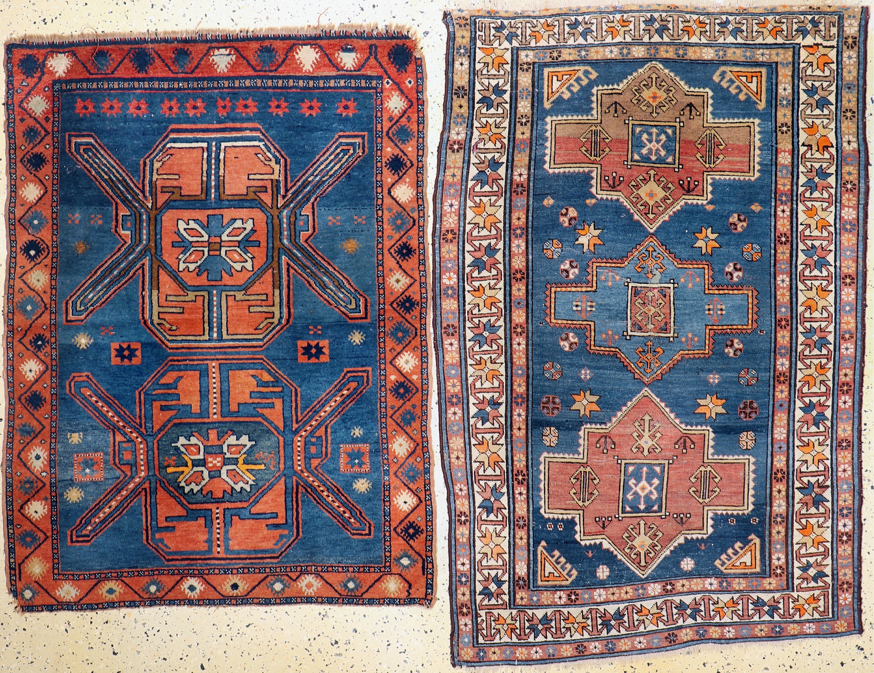 2 Lots Kazak antik, Kaukasus, um 1900, Wolle auf Wolle, ca. 160 x 105 cm, EHZ: 3-4