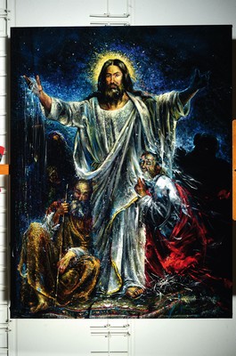 26774628k - Bajalanlou, contemporary Iranian artist, Christ with the Apostles, oil on black velvet,signed, 145x109 cm, unframed