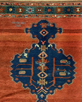 26774637b - Armenian Kazak antique, signed, Caucasus, around 1900, wool on wool, approx. 204 x 150 cm, condition: 2-3, (old restorations). Rugs, Carpets & Flatweaves