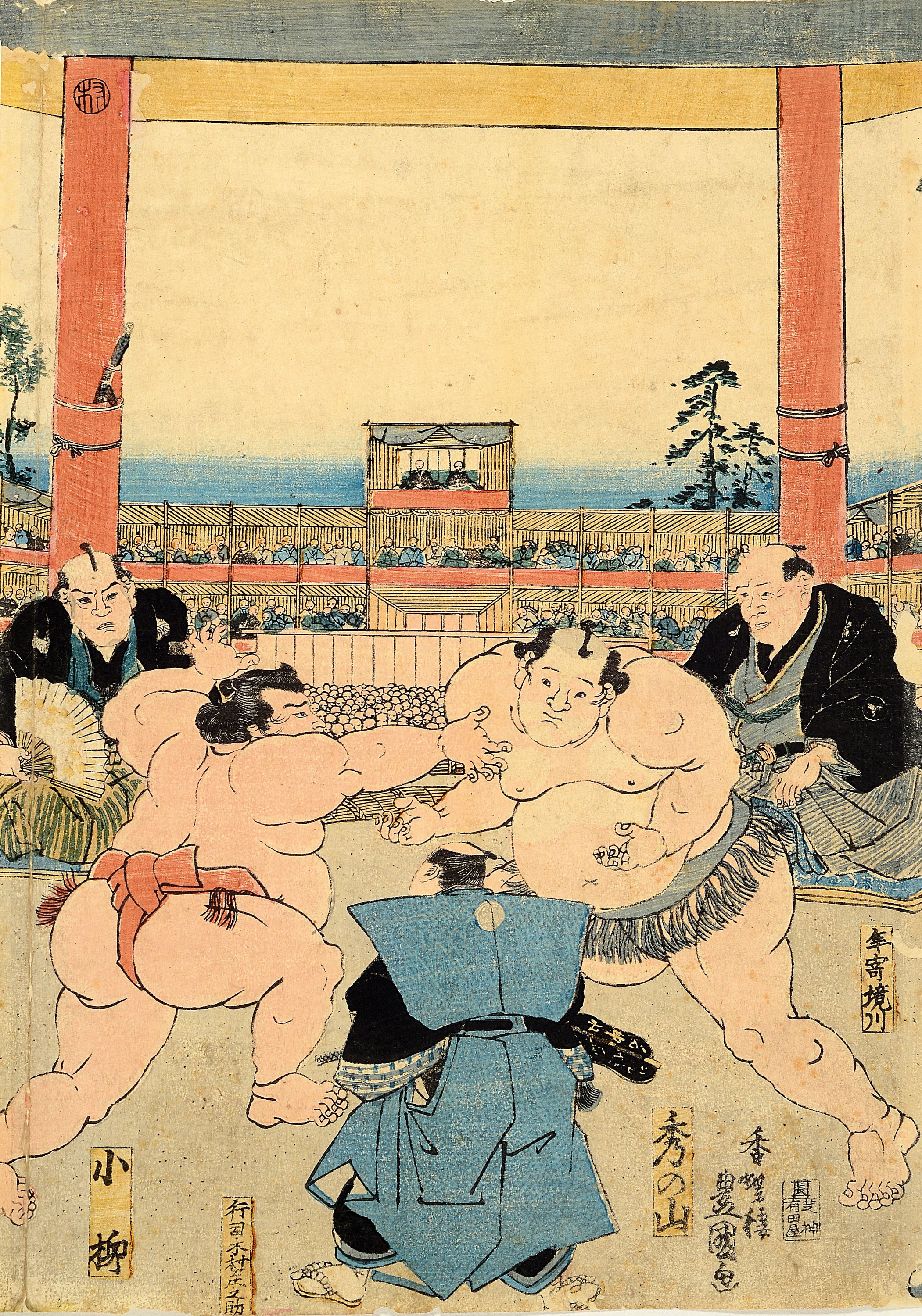 Detail d: Sammlung aus 16 japanischen Farbholzschnitten zum Thema Sumo, Japan, späte Edo und Meiji -Zeit bzw. 2. Hälfte 19.Jh., u.a. Toyokuni; Utagawa ...