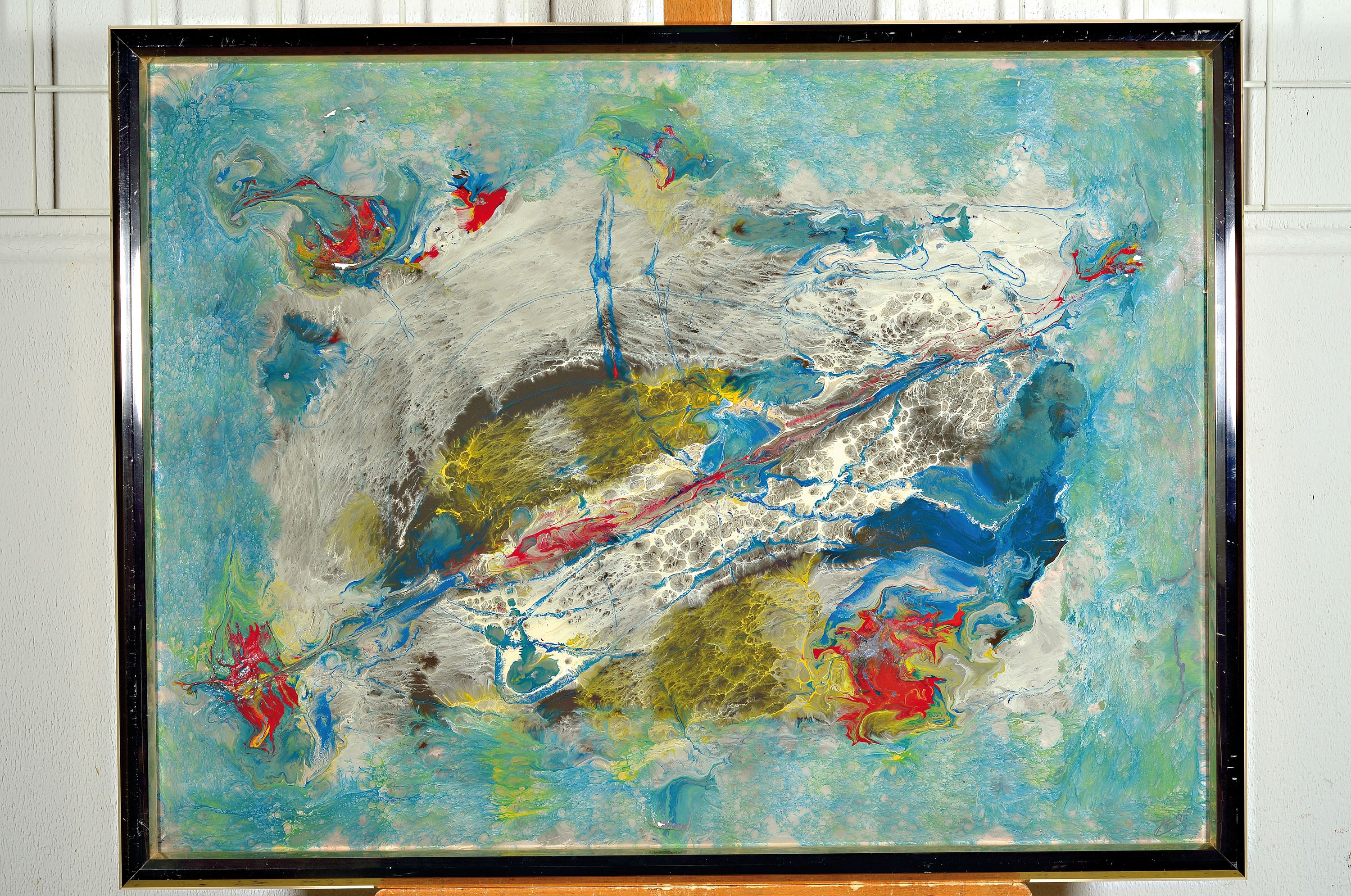 Joszef Toth, geb. 1944 Ungarn, bekannt für seine Weltraum-Abstraktionen, hier: Abstrakte Kopmosition, Acryl unf Lack auf Hartfaser, rechts unten ...