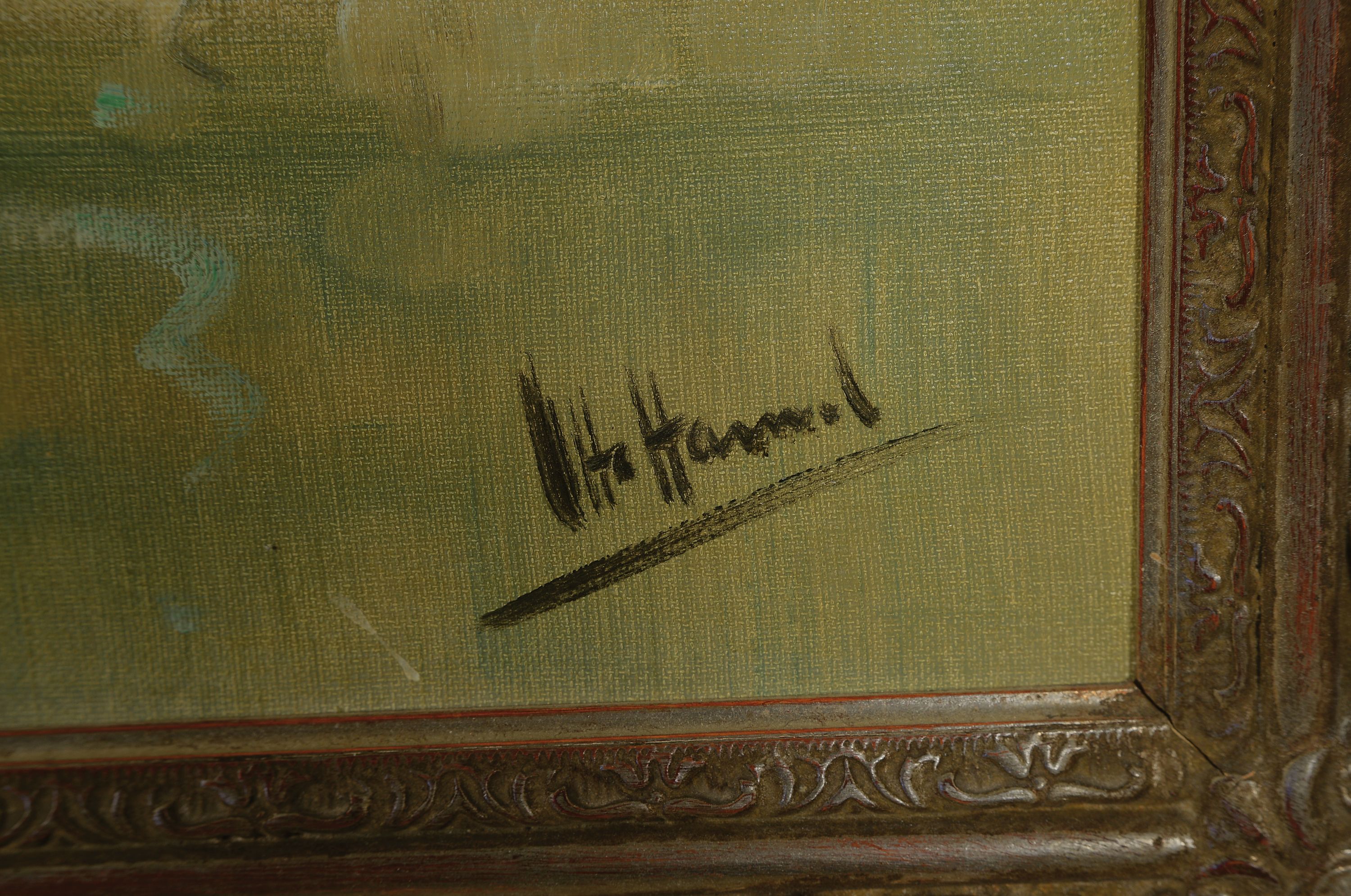 Detail l: Otto Hamel, 1866 Erfurt-1950 Lohr/Main, Blick in den Hamburger Hafen, Öl/Lwd, rechts unten signiert, ca. 70x90cm, R. ca. 88x108cm, Otto Hamel war ...