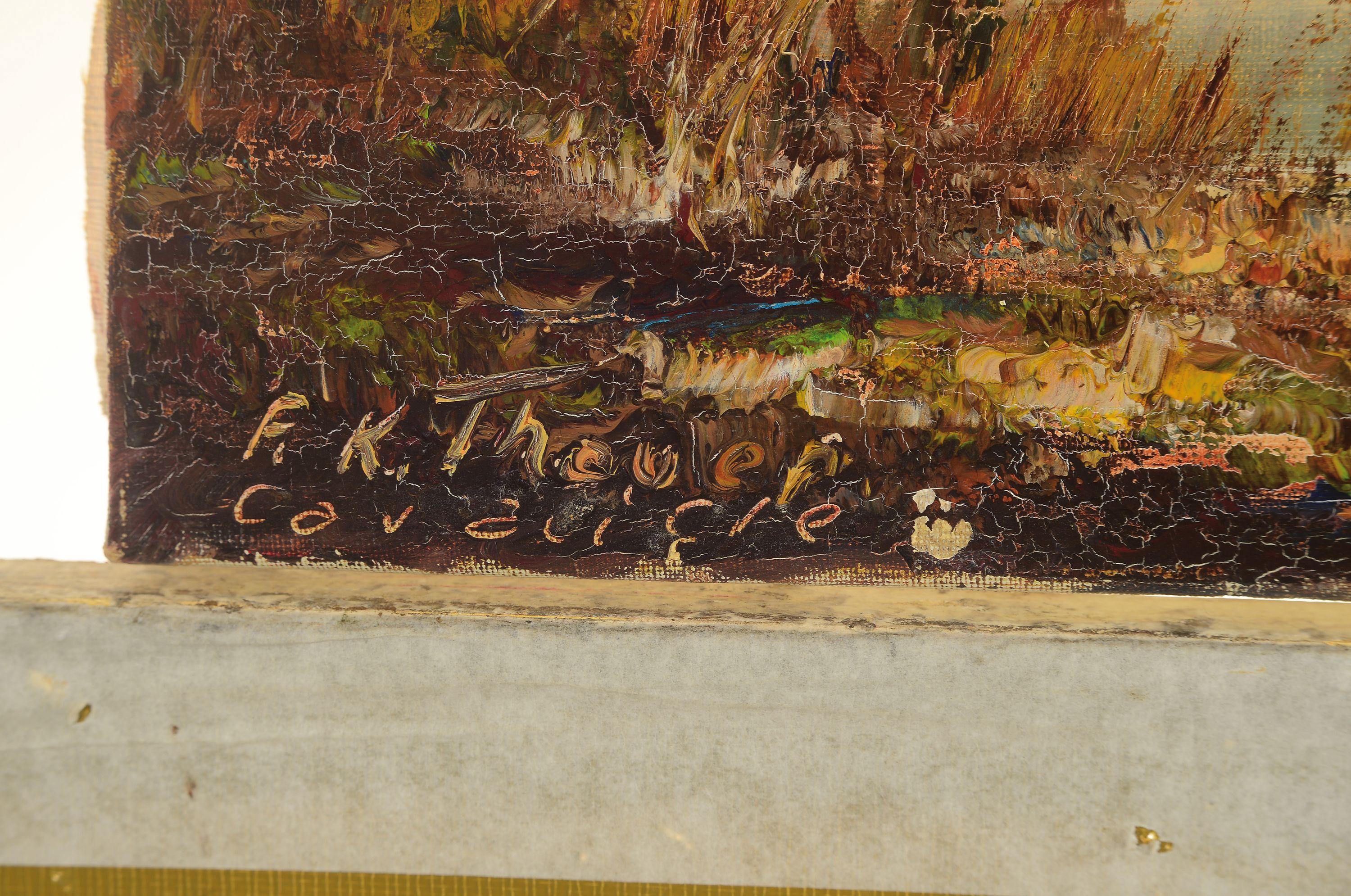 Detail l: Friedrich Karl Thauer, 1924-2009, Studium in München bei Prof.Metz und Hagenmüller, später bei Kokoschka, hier: Am Bodensee, rückseitig so ...