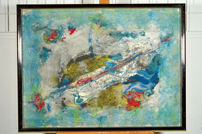 Image 26774966 - Joszef Toth, born 1944 Hungary, known for his space abstractions, here: Abstract head position, acrylic and varnish on hardboard, monograph lower right. and dated 96, approx. 60x80cm, frame approx. 65x85cm, trained churchpainter, studied psychologist and philosopher,lives and works in Augsburg