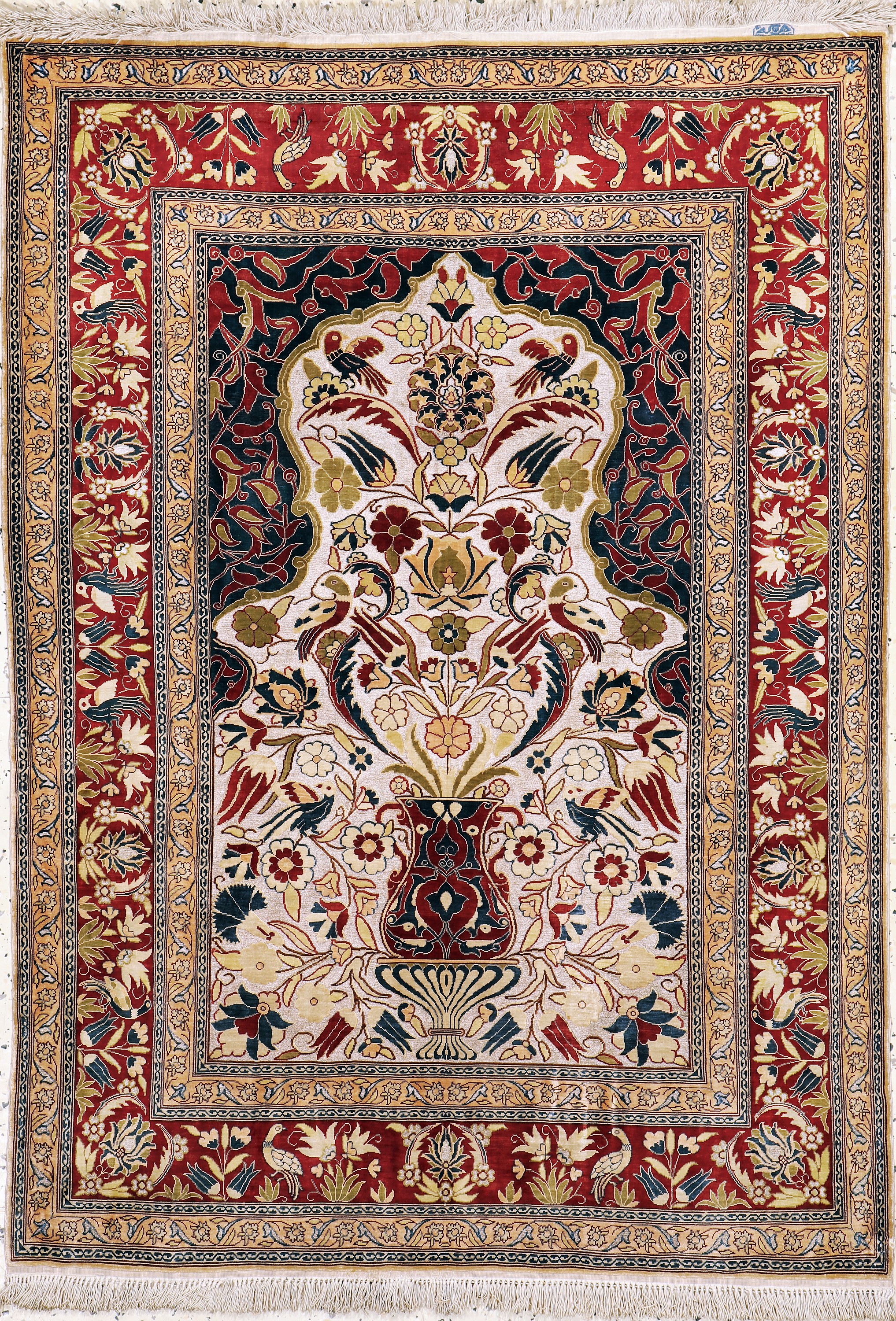 Hereke Seide fein signiert, Türkei, Mitte 20.Jhd, reine Naturseide(Metallbroschiert), ca 120 x 86 cm, ca. 1,0 Mio. Kn/qm, EHZ: 1-2