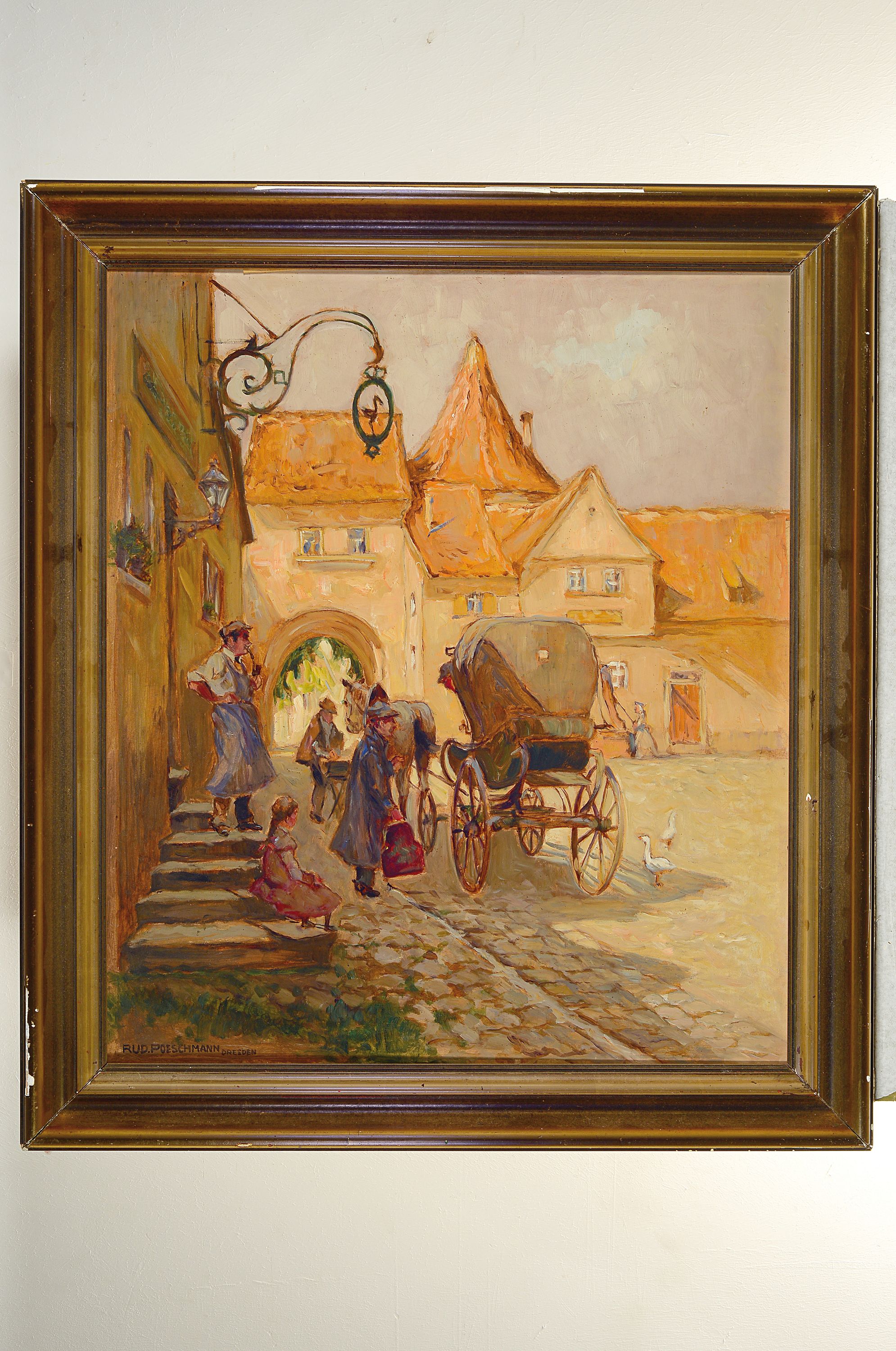 Detail k: Rudolf Poeschmann, 1878 Plauen-1954 Dresden,Vor dem Gasthaus zum Storchen, so rückseitig betitelt, vom Künstler häufig variiertes Motiv des noch ...