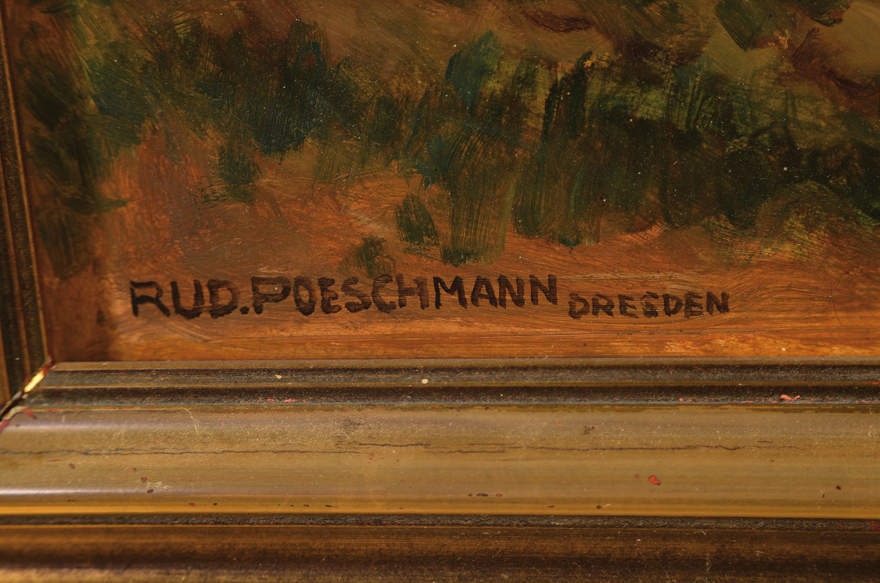 Detail l: Rudolf Poeschmann, 1878 Plauen-1954 Dresden,Vor dem Gasthaus zum Storchen, so rückseitig betitelt, vom Künstler häufig variiertes Motiv des noch ...
