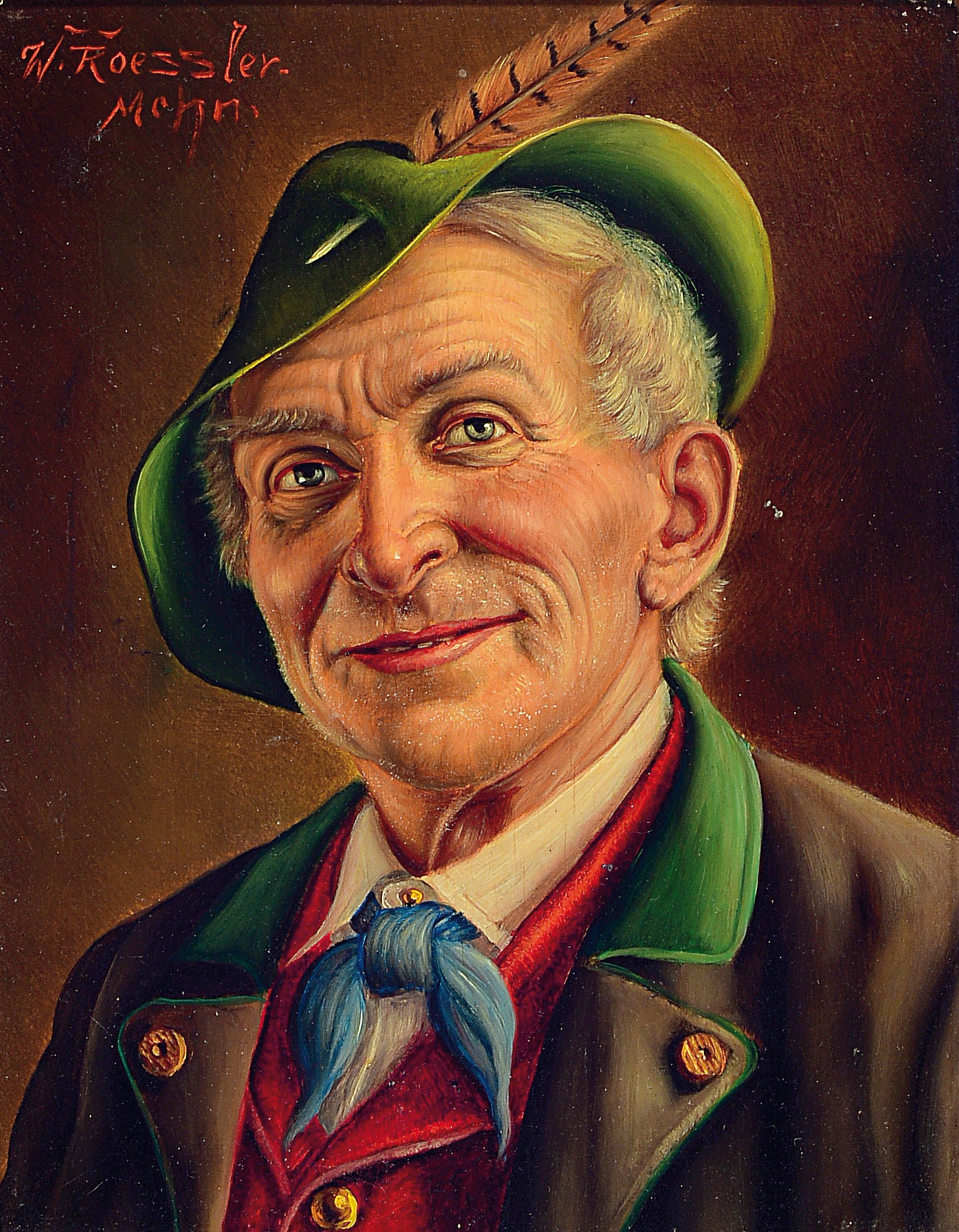 Detail a: Walter Roessler, 1893-1960 München, zwei Porträts von Bauern mit Hut, Öl/Holz, links oben sign. W. Roessler Mchn, je ca. 18x13.5cm, R. ca. 29x24cm